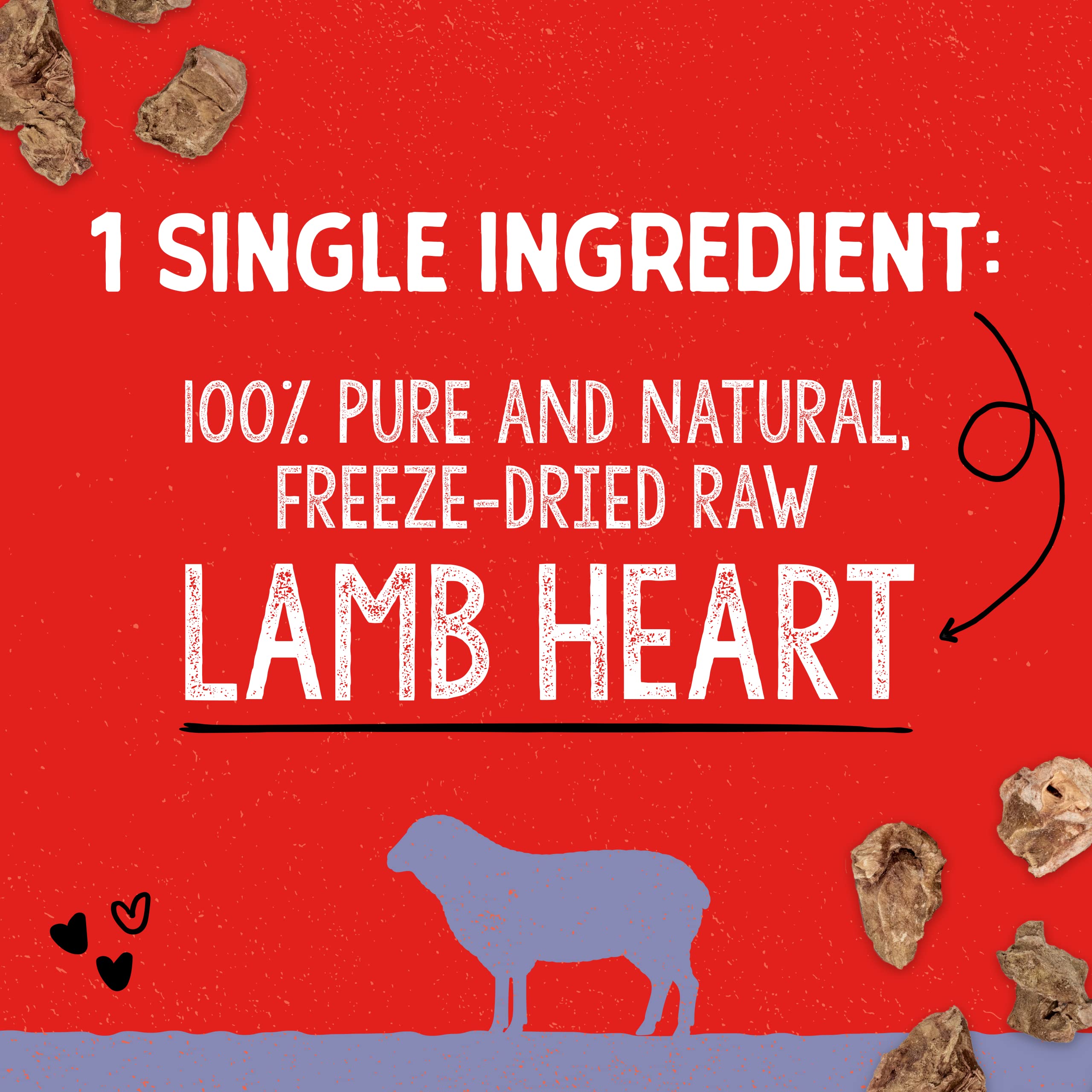 Stella & Chewys Freeze-Dried Raw Single Ingredient Lamb Heart Treats, 3 oz. Bag
