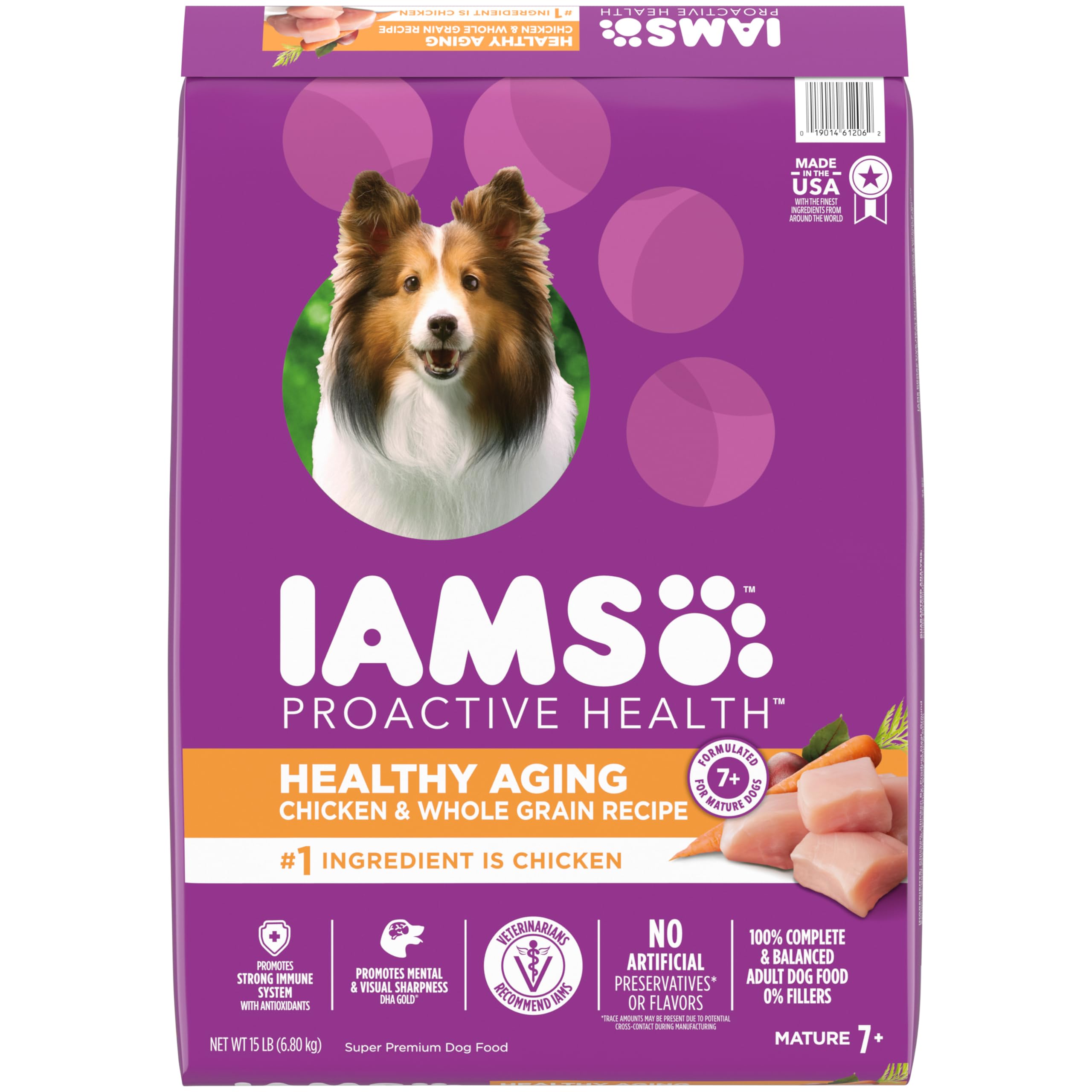 IAMS Proactive Health Healthy Aging Adult Dry Dog Food for Mature and Senior Dogs with Real Chicken, 15 lb. Bag