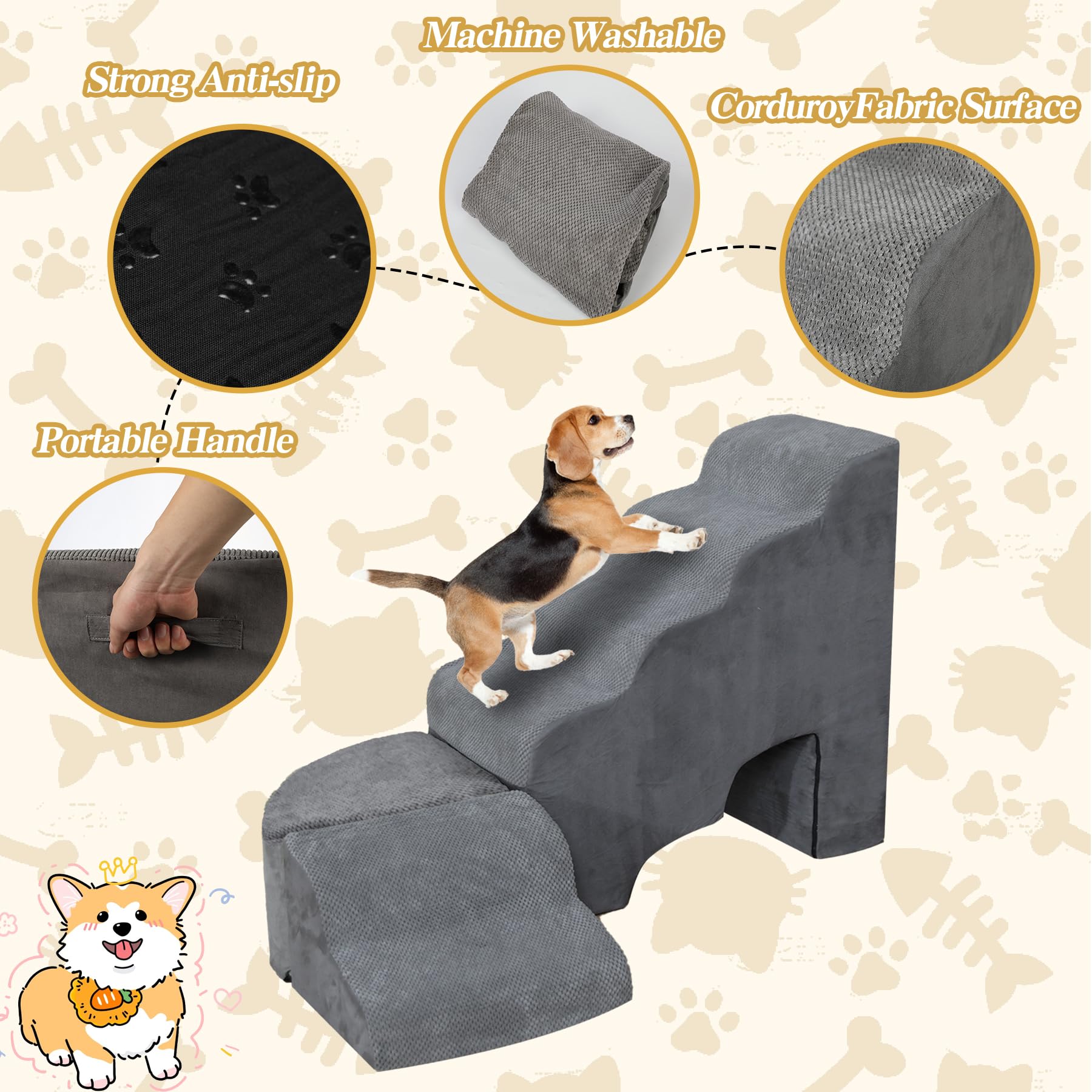 Dog Stairs For High Bed - Litail Stairs To Get On Bed, 30 Inches Pet Steps For Small Dogs, 6 Tier Pet Ramp For Medium Large Dogs