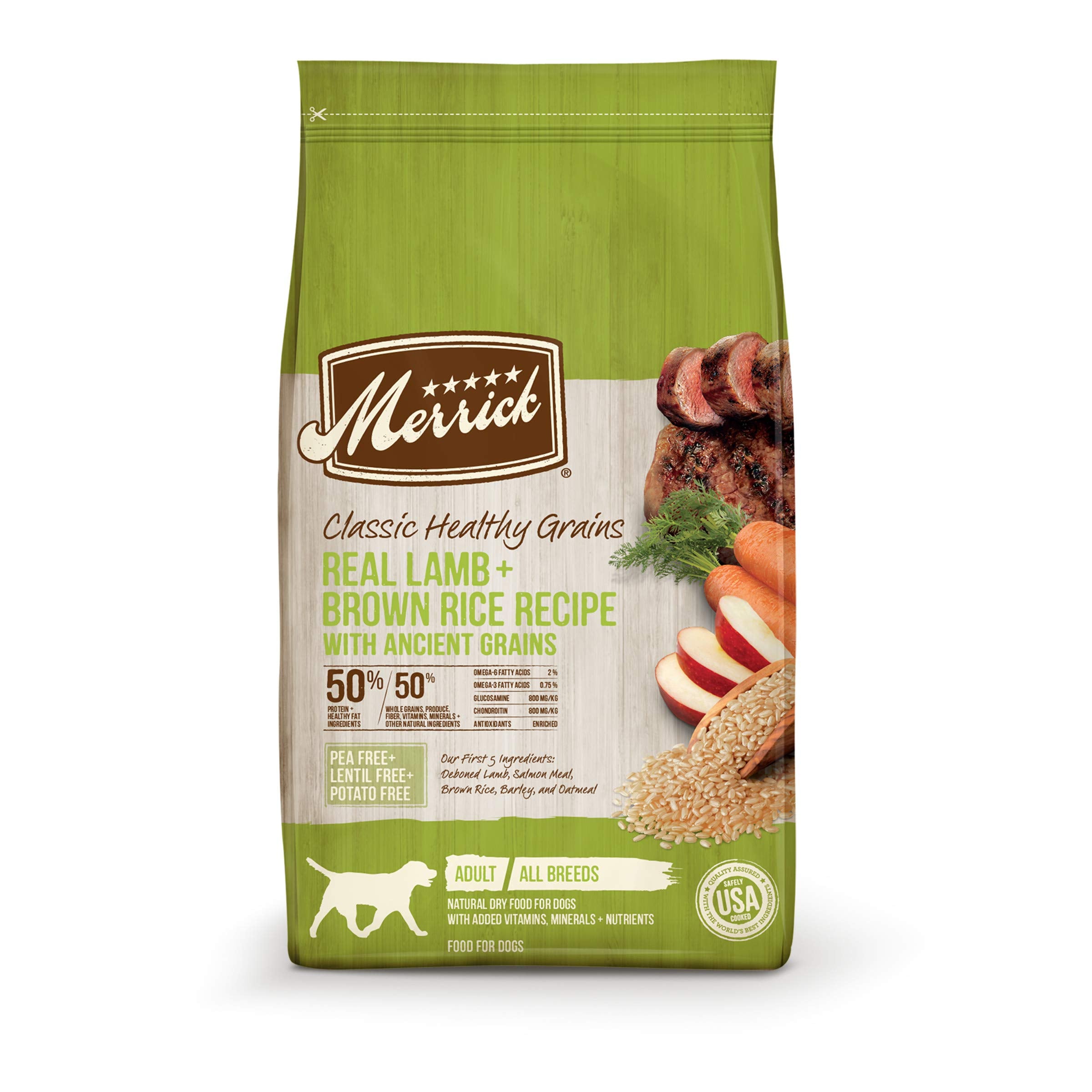 Merrick Healthy Grains Premium Adult Dry Dog Food, Wholesome And Natural Kibble With Lamb And Brown Rice - 12.0 lb. Bag