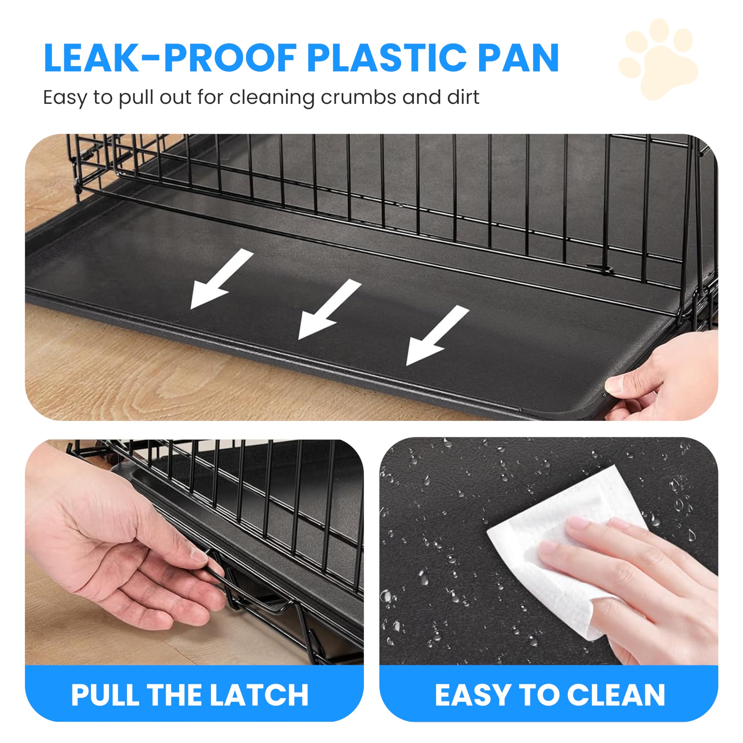 Simple Deluxe 36-Inch Dog Cage With Divider, Metal Wire Two-Door Folding Mid-Sized Pet Kennel With Leak-Proof Plastic Tray, Port