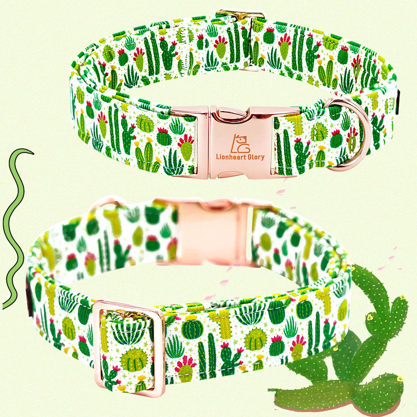 Lionheart Glory Dog Bow Collar Green Cactus Print Collars For X-Large Dogs,Spring Summer Cute Dog Collar With Bowtie Pet Collars