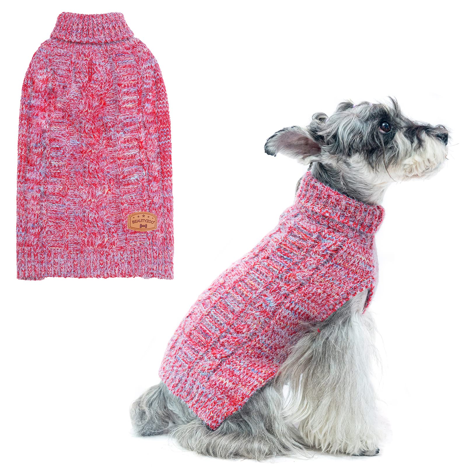 Beautyzoo Small Dog Sweater -Turtleneck Pullover Classic Cable Knit Fuzzy Winter Coat Dog Cold Weather Clothes For Small Medium 