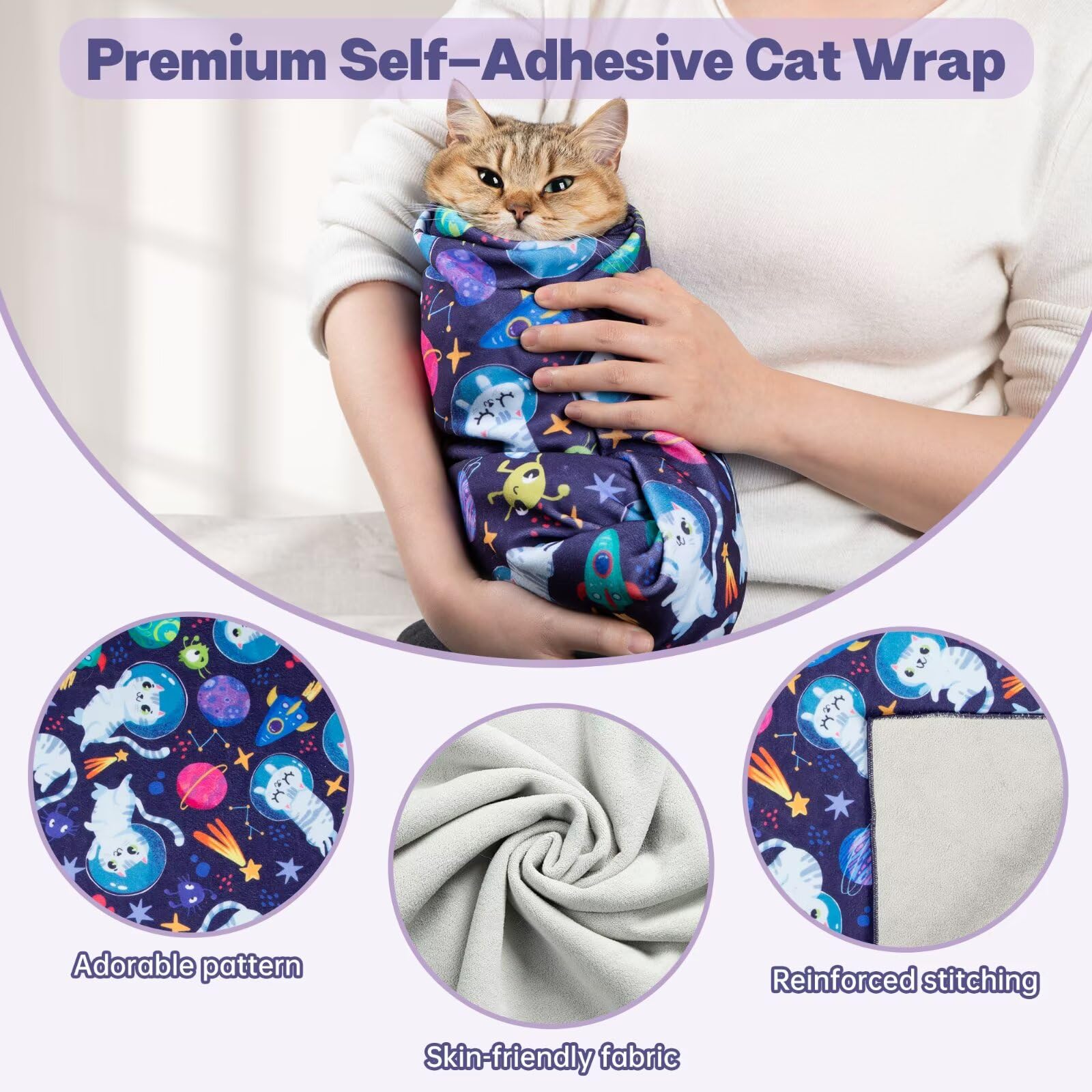 Paw Legend 27.6'' Cat Wrap For Grooming Cat Wrap For Cutting Nails Cat Restraint For Nail Clipping Self Adhesive Blanket Restrai