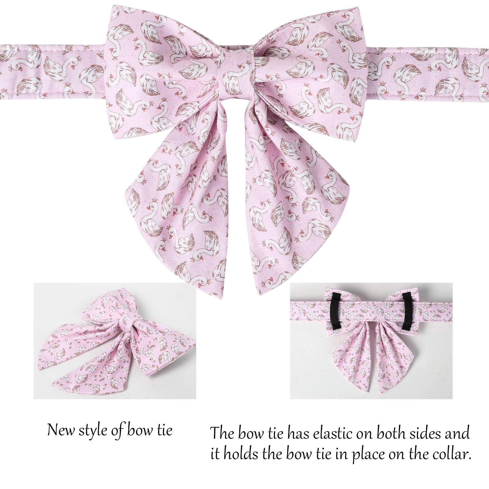 Lionet Paws Design Dogs Collar Cute Pink Sailor Bow Dog Collars For Girl Female Small Medium Dogs With Swan S