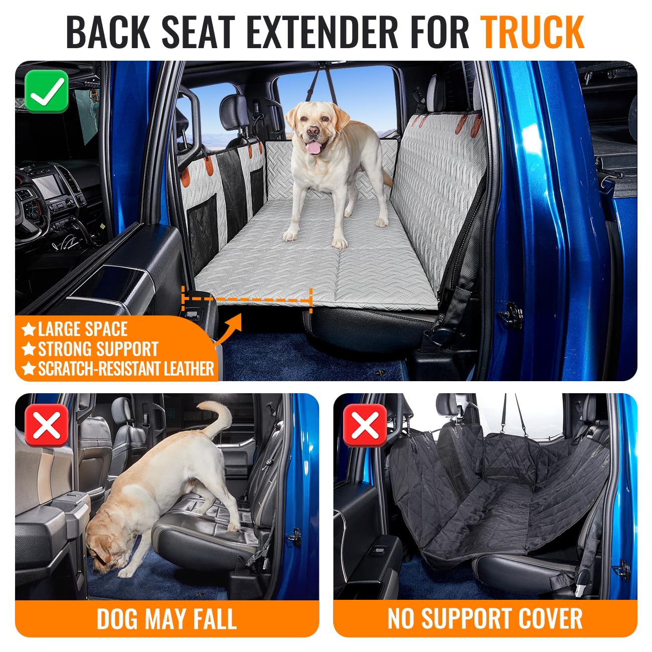 MAXFUT Dog Back Seat Extender for Truck,Dog Seat Cover Back Seat,Dogs Hammock,Hard Bottom Backseat Extender for Pet,Pet Seat Cov