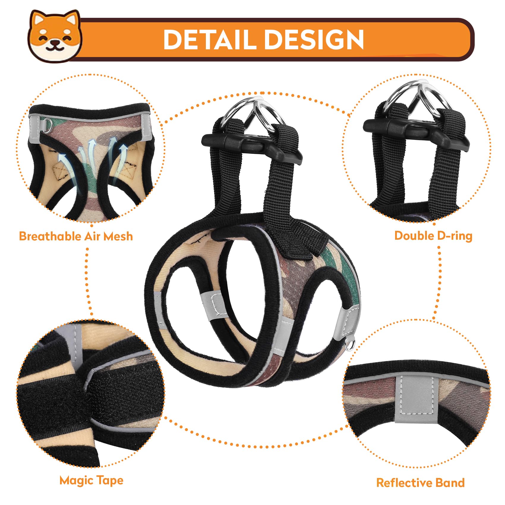 Pwod Dog Harness With Leash Set, No-Pull Step-In Reflective Pet Harness With 1 Leash Clips, Adjustable Soft Padded Easy Walk Dog