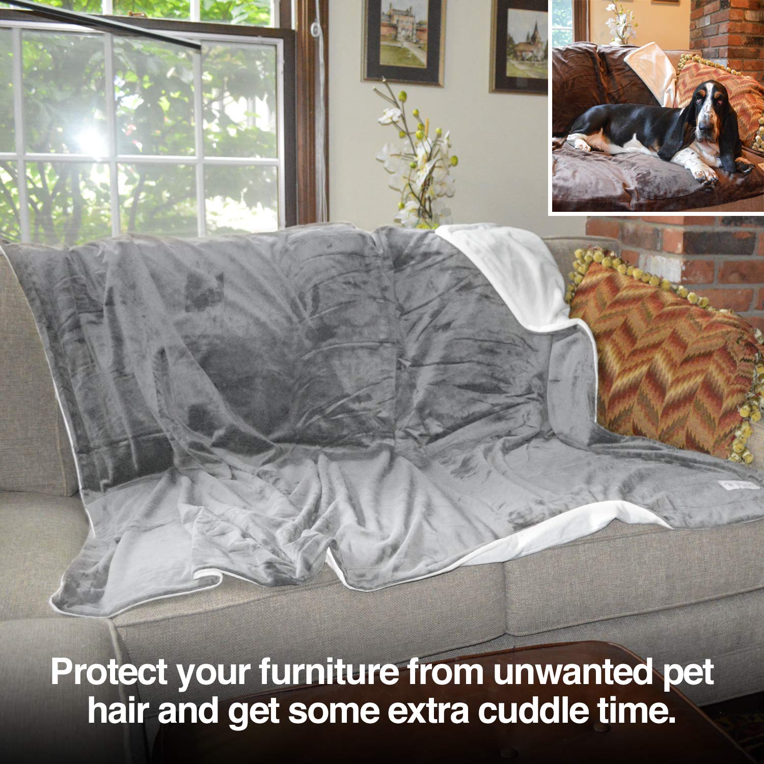 PetFusion Premium Dog & Cat Blanket | Ultra Soft Pet Blanket Available in Plush or Quilted; 2 Colors (Grey; Brown) | Perfect for