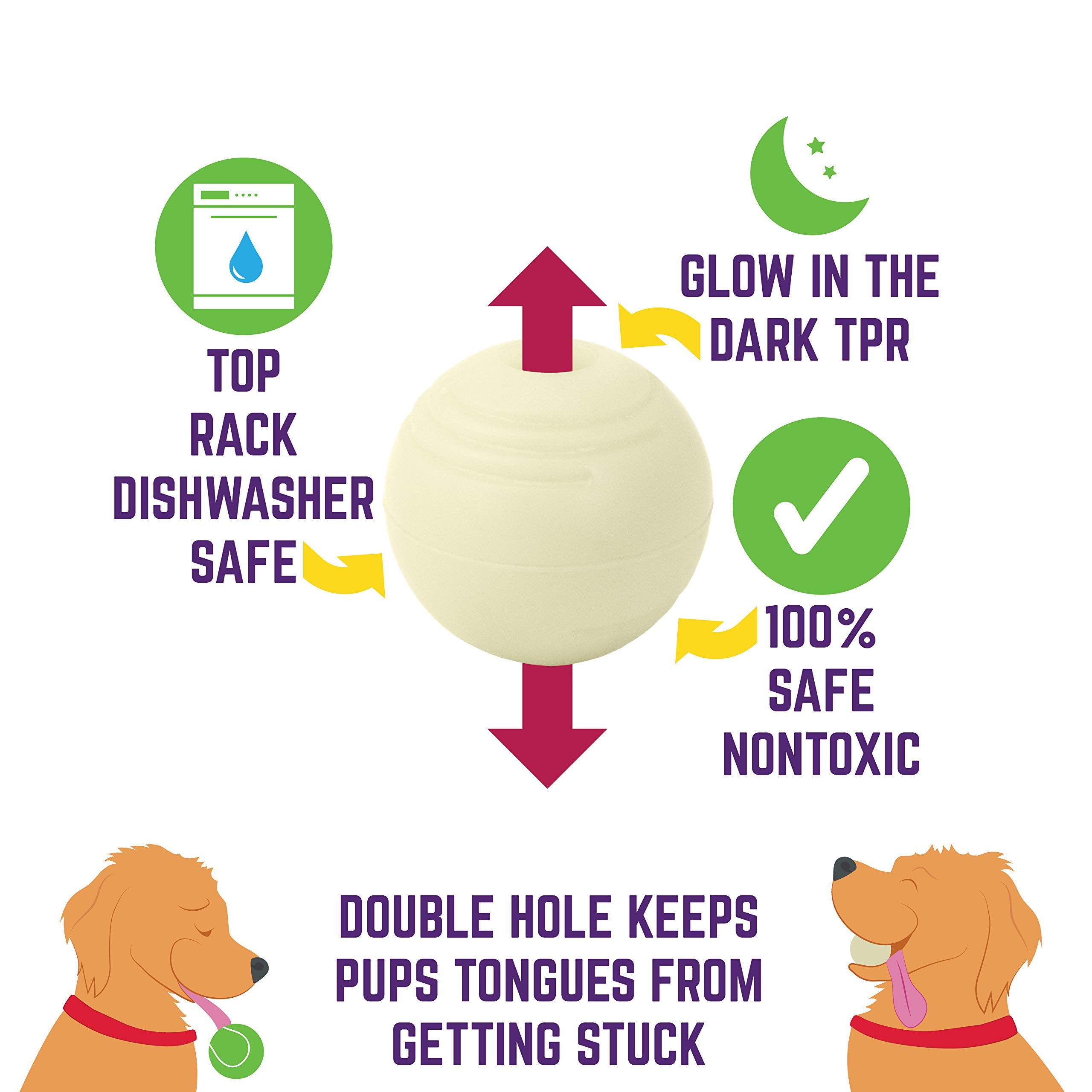 Chew King Glowing Fetch Balls for Medium Dogs, 2.5" Rubber, White, Pack of 2, Model CM-0261-CS01