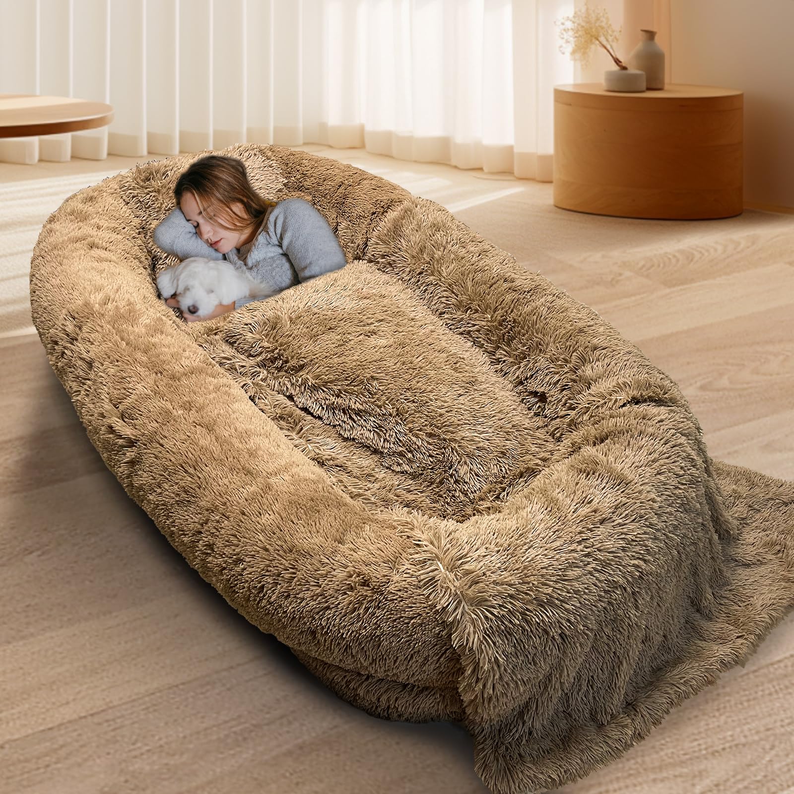 Brubro Large Human Dog Bed For Adult,74.8X47.3X13.8 Human Sized Dog Bed For People And Pets,Removable And Washable Faux Fu