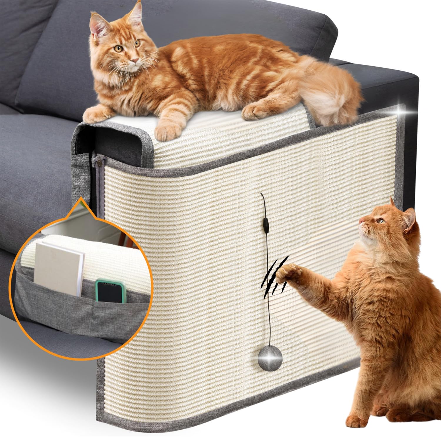 EVOMOTIVE Cat Couch Protector, Fits on Either Arm Rest, Cat Scratch Furniture Protector