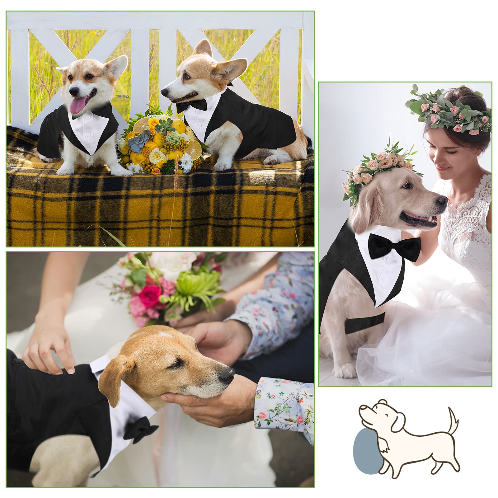 Dog Tuxedo And Bandana Set Dogs Formal Tuxedo Pet Wedding Party Suit Wedding Bow Tie Shirt For Wedding Christmas Birthday Costumes (Cute Style,L)