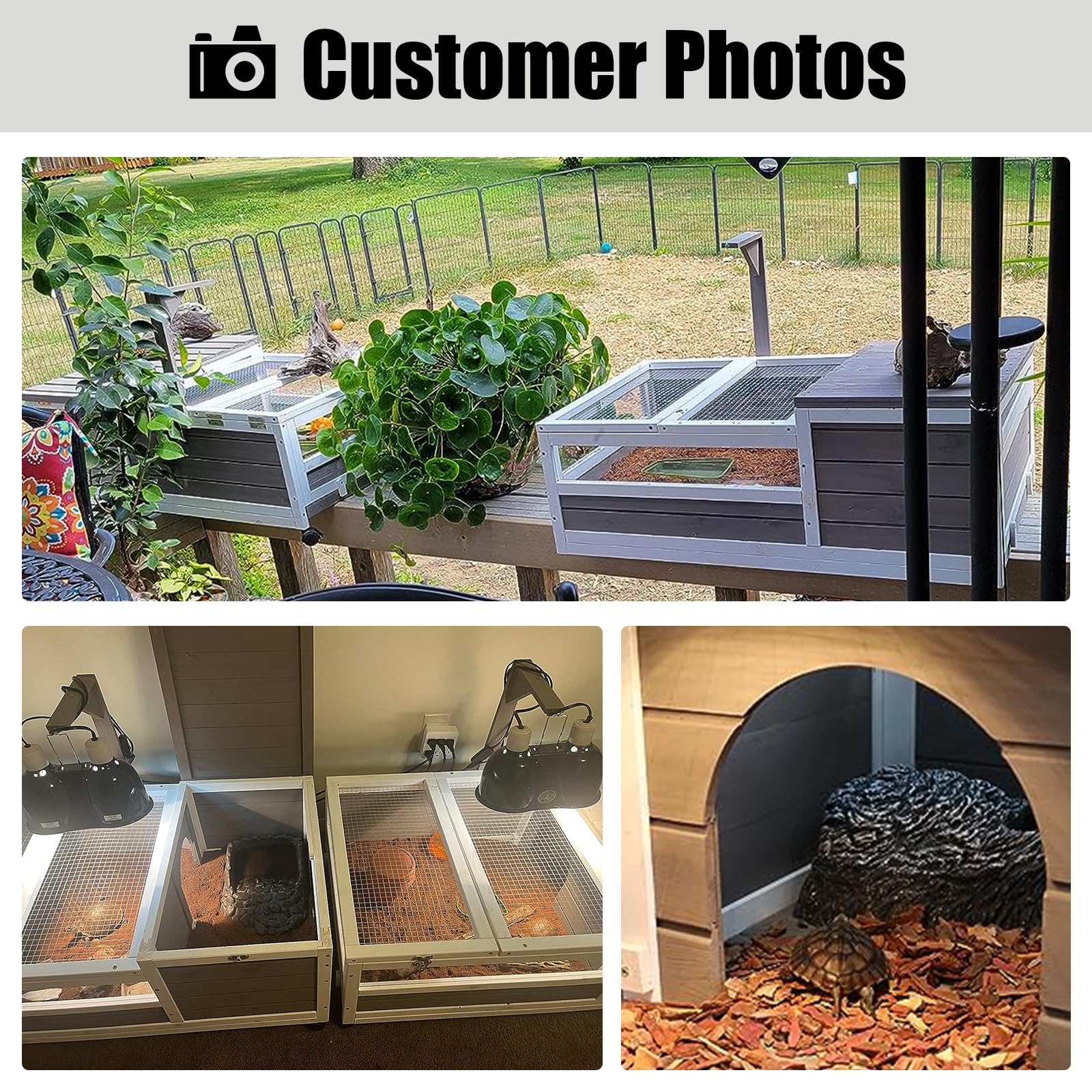 Gowoodhut Tortoise Habitat, Large Wooden Reptile Cage on Wheels, Leakproof Tray, 39" Wide, Grey