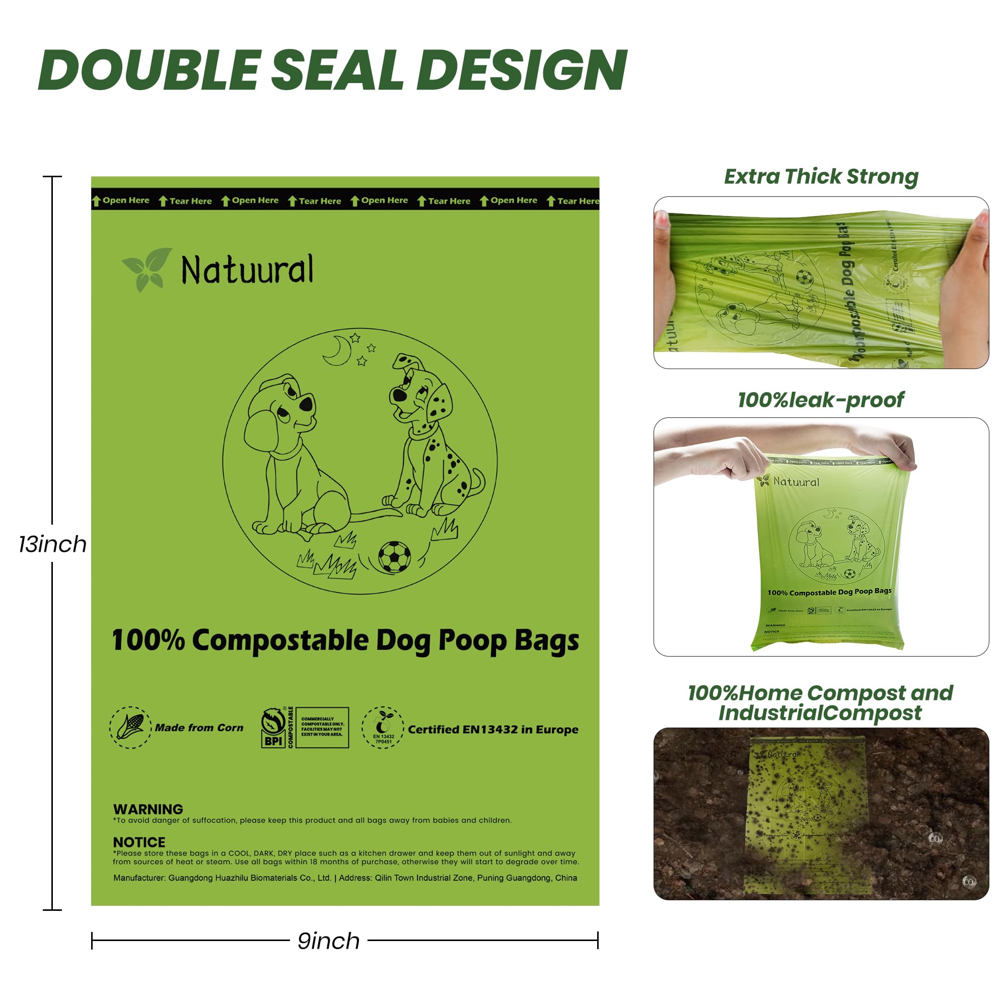 Biodegradable Dog Poop Bags-270Bags 18Rolls, Poop Bags For Dogs Made Of Cornstarch, Certified Astm D6400 By Usa, Unscented, Suitable For Large |Small Dogs (Green)