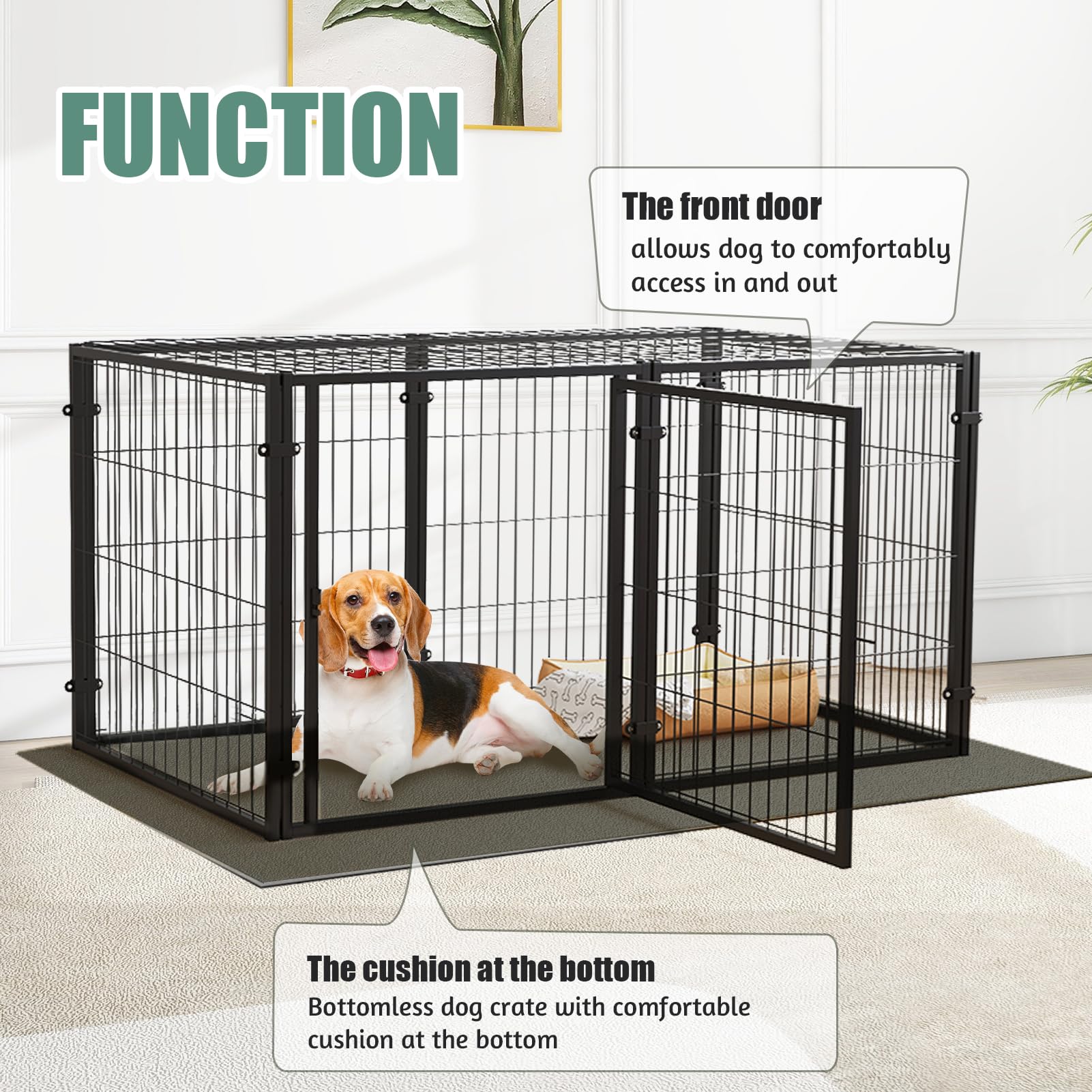 Xpiy Large Dog Crate - 58 Inch Metal Kennel For Medium And Small Dogs, Safe Indoor & Outdoor Xl Big Puppy Cage With Comfort Mat,