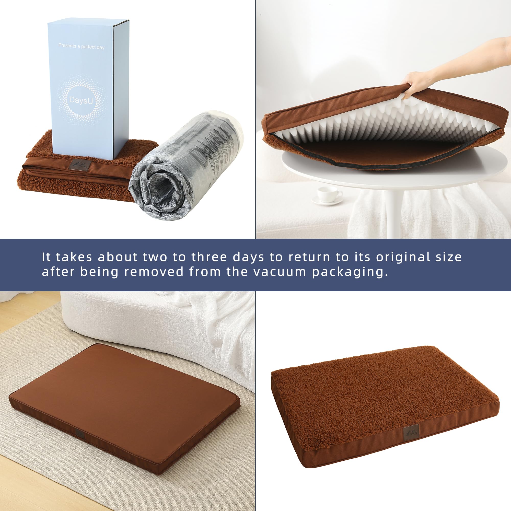Daysu Dog Bed For Small Dogs, Orthopedic Dog Beds With Removable Washable Cover, Small Egg Crate Foam Pet Bed Mat, Flax Brown, S