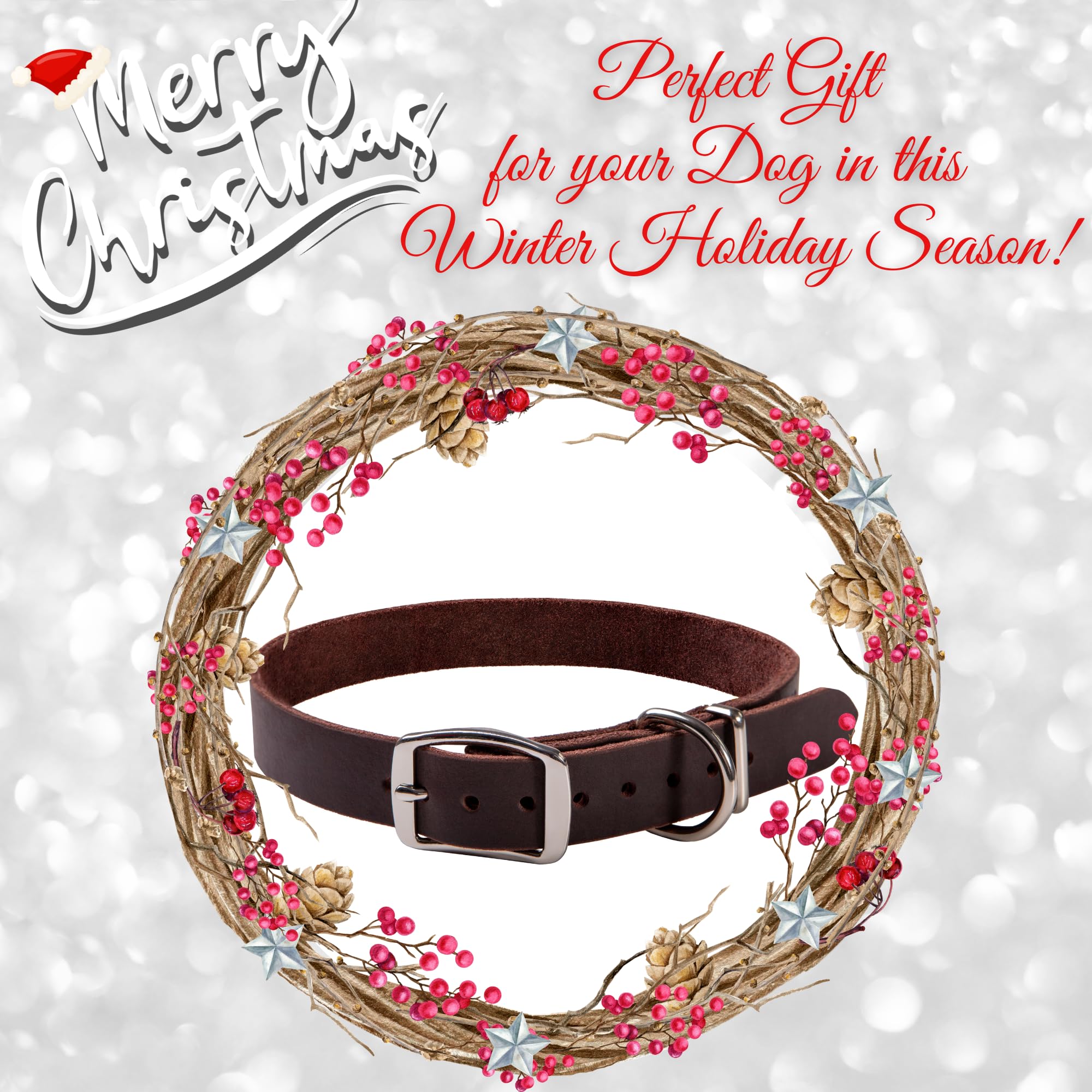 Adityna - Leather Dog Collar For Medium Dogs - Classic Style, Soft And Strong, Heavy Duty, Top-Grain Leather, Handmade - For Wal