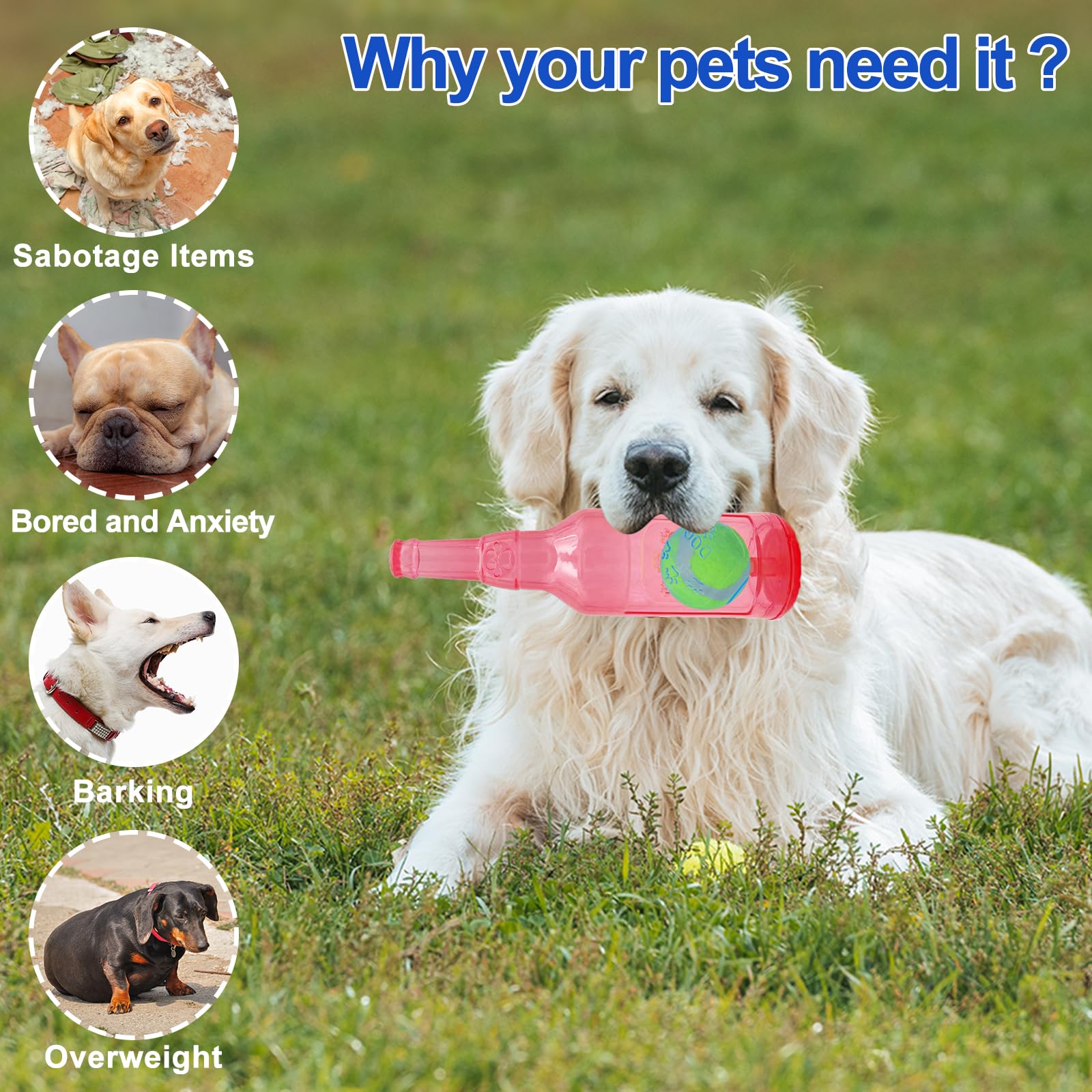Generic Squeaky Chew Toy For Dogs, Tpr Bottle With Tennis Ball Inside (Pink, Small)