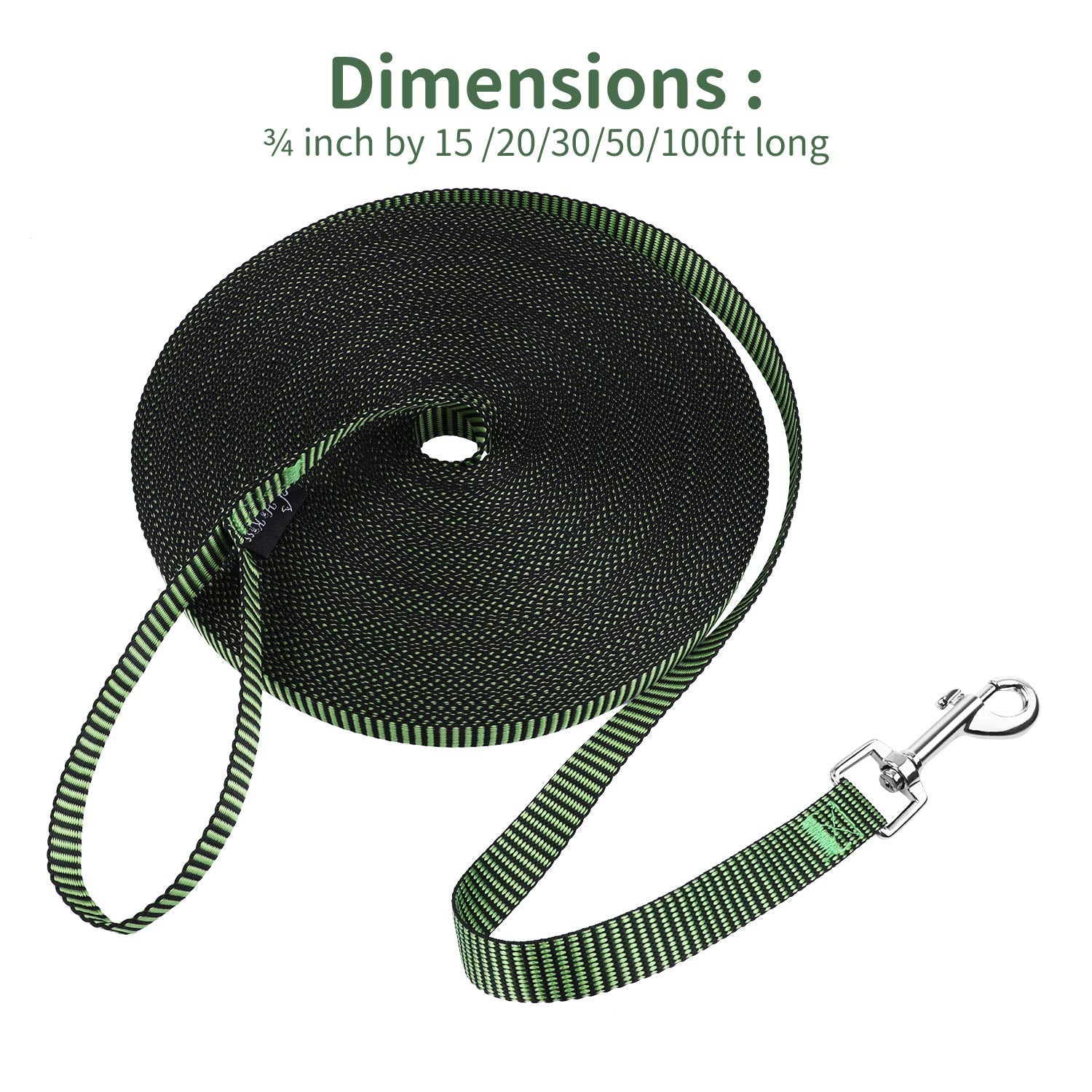 Hi Kiss Dog/Puppy Obedience Recall Training Agility Lead - 15Ft 20Ft 30Ft 50Ft 100Ft Training Leash - Great For Training, Play, Camping, Or Backyard(100Ft,Black_Green)