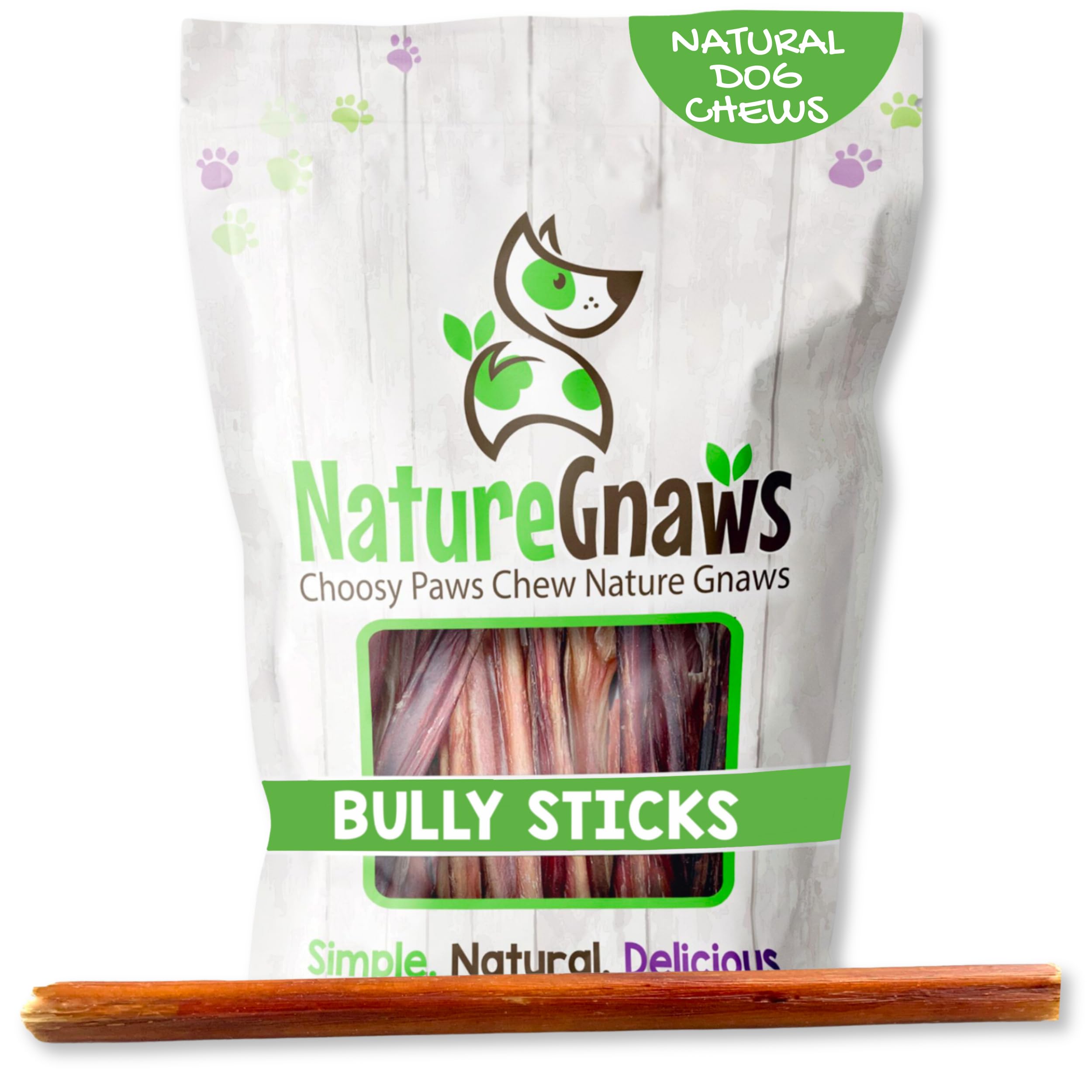 Nature Gnaws Large Bully Sticks for Dogs 11-12 (5 Count) - Thick Long Lasting for Aggressive Chewers and Large Dogs - Natural Be