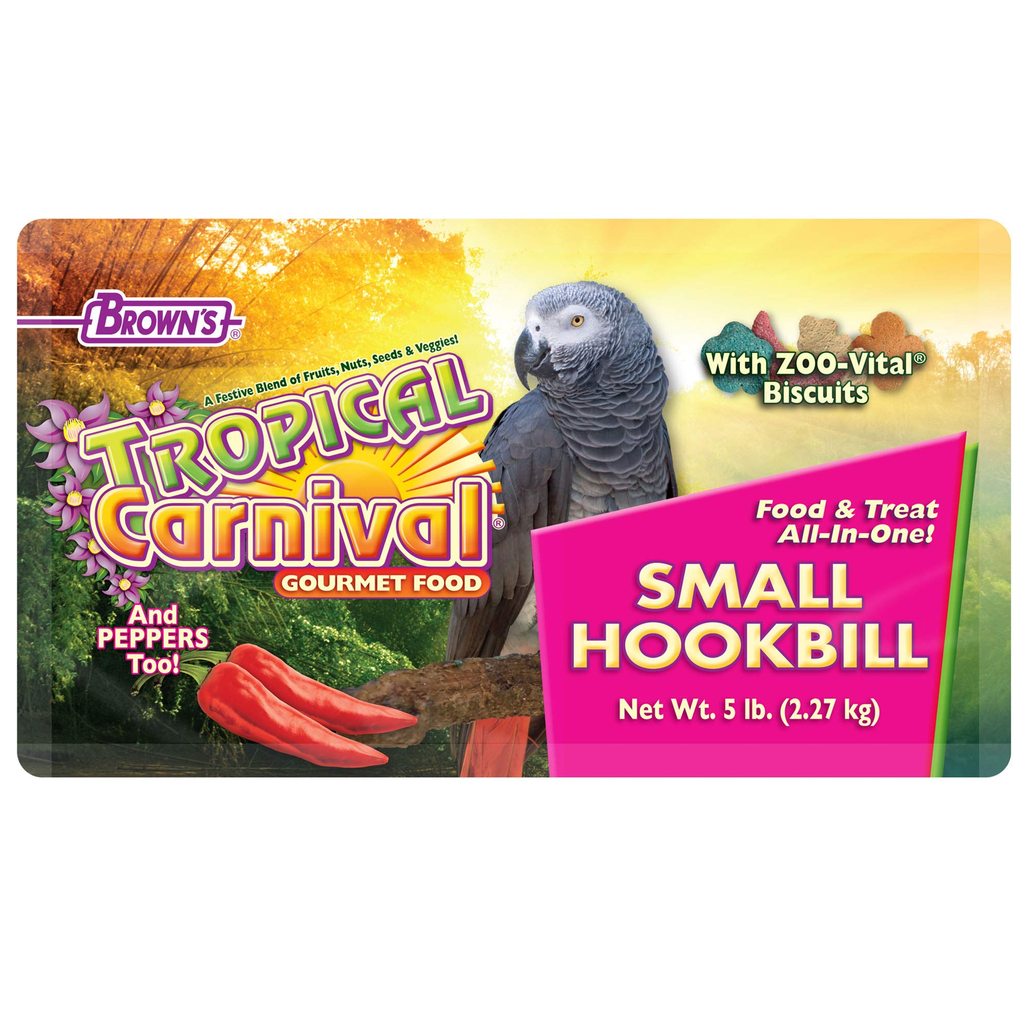 F.M. Browns Tropical Carnival Gourmet Bird Food for Parrots, African Greys, and Conures Under 13, Probiotics for Digestive Heal