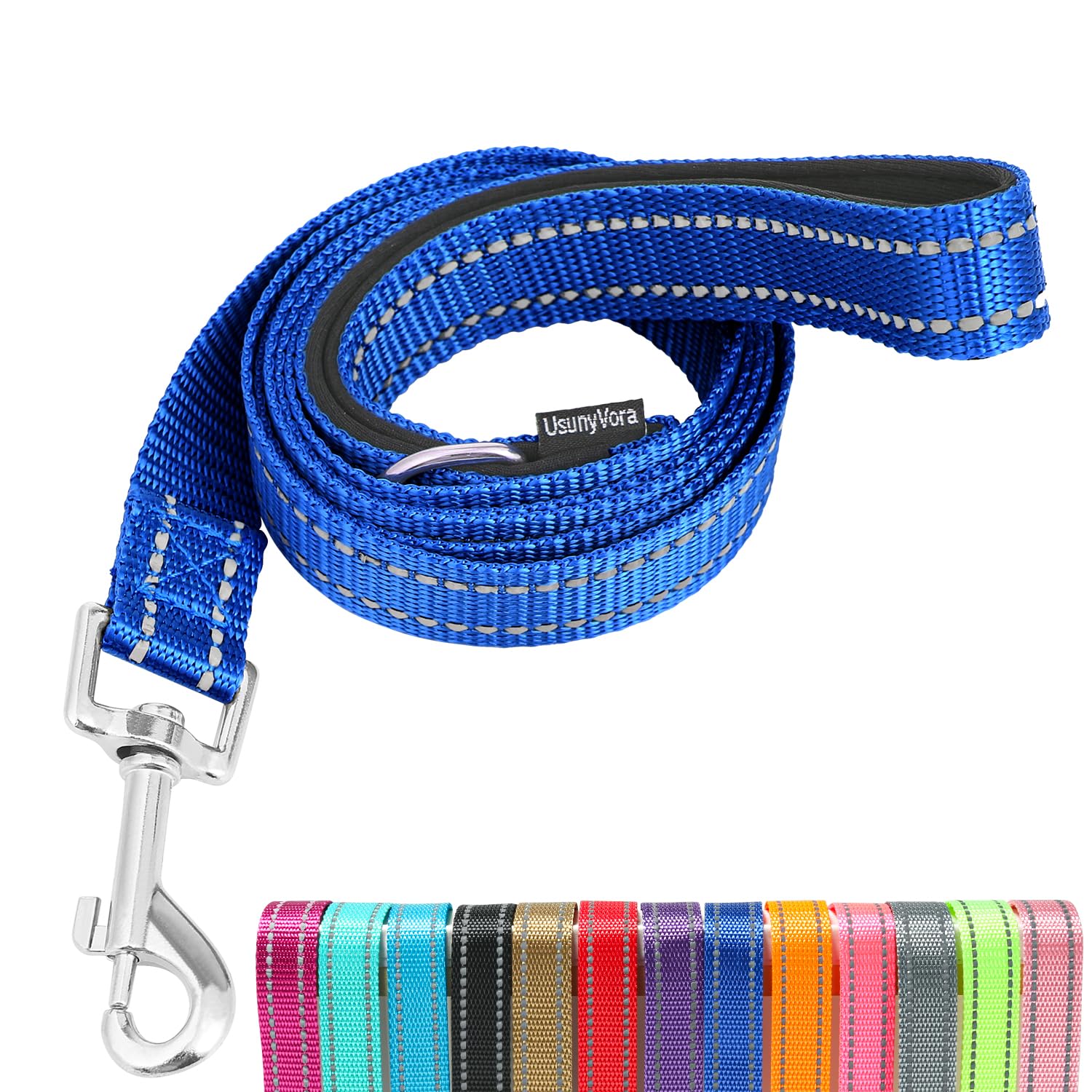 Usunyvora Reflective Nylon Dog Leash For Walking,Strong Dog Leash With Padded Handle For Medium And Large Dogs,5 Ft,Navy Blue