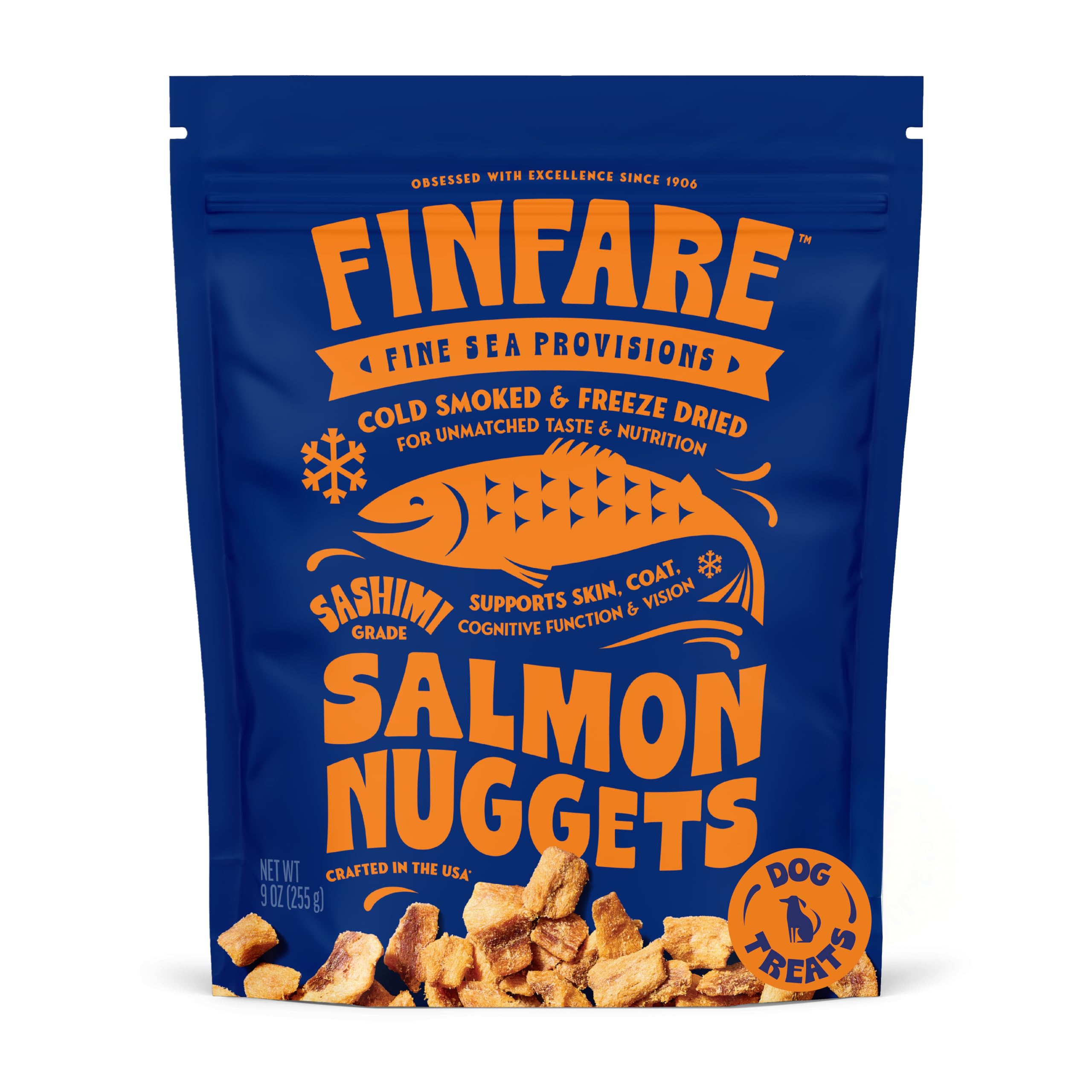 Finfare Freeze Dried Dog Treats, Salmon Nuggets, Protein & Omega-3s, Grain Free Salmon Dog Training Treats, Crafted in USA, 9oz