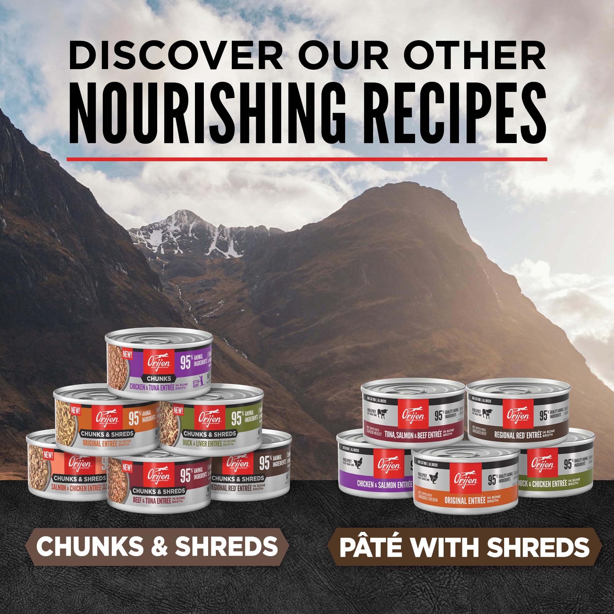 ORIJEN Chunks & Shreds Wet Cat Food Regional Red Entr  e 3oz Cans (12 Count)