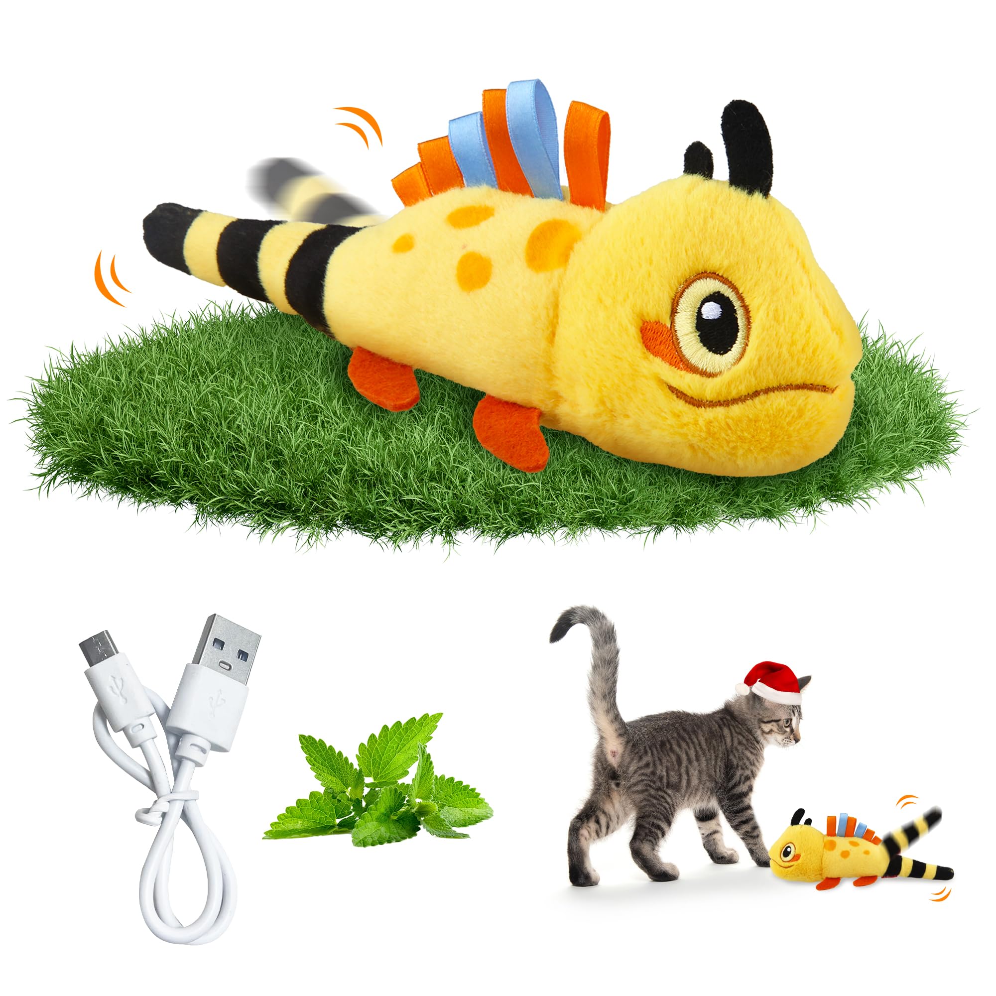 Petgeek Gigwi Flapping Cat Toys For Indoor Cats, Rechargeable Lifelike Interactive Lizard Cat Toy Tweet, 2 Modes Wagging Tail Ca