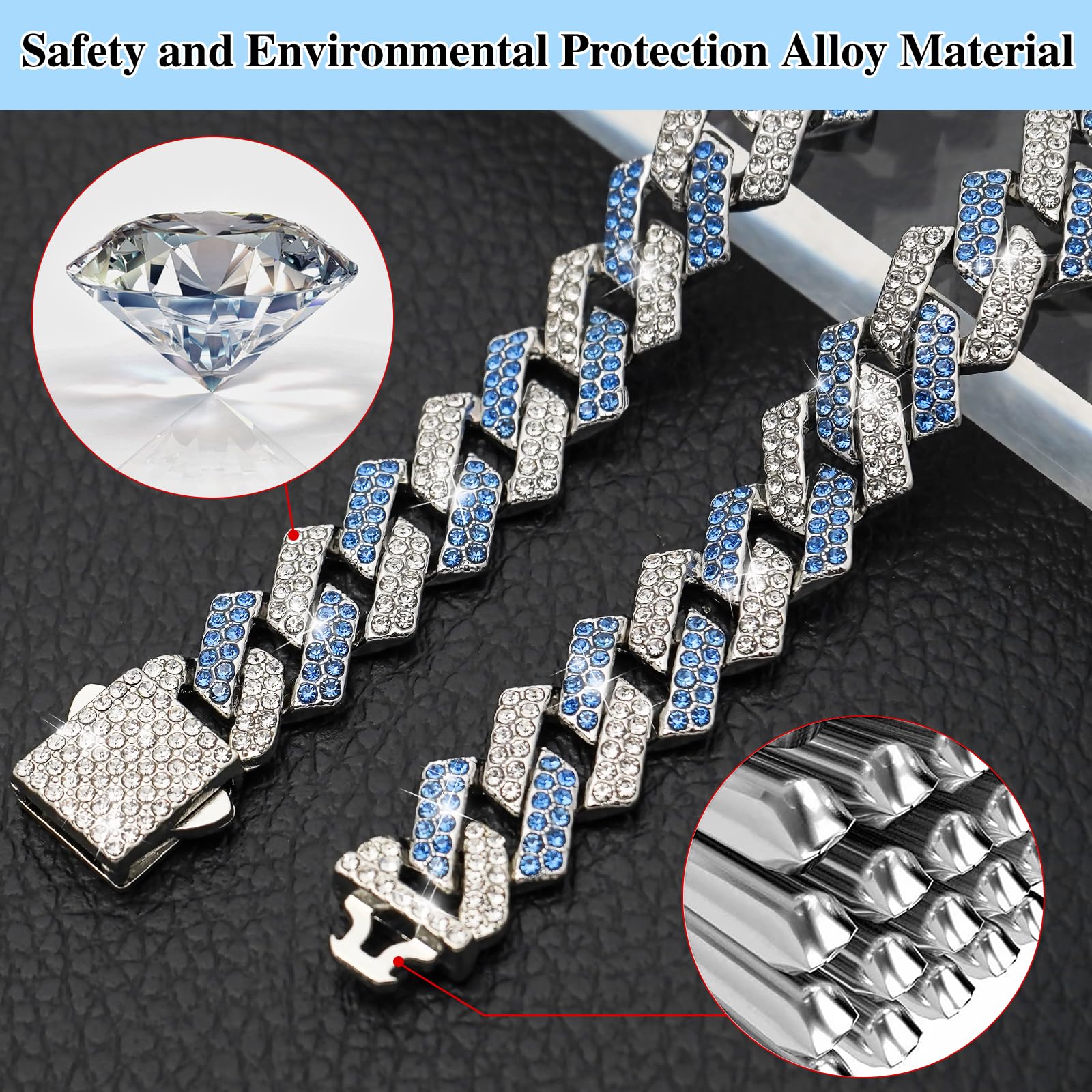 Blue Dog Chain Collar Diamond Link 15Mm Wide Dog Necklace Metal Cat Chains Pet Crystal Collars Jewelry Accessories For Small Med