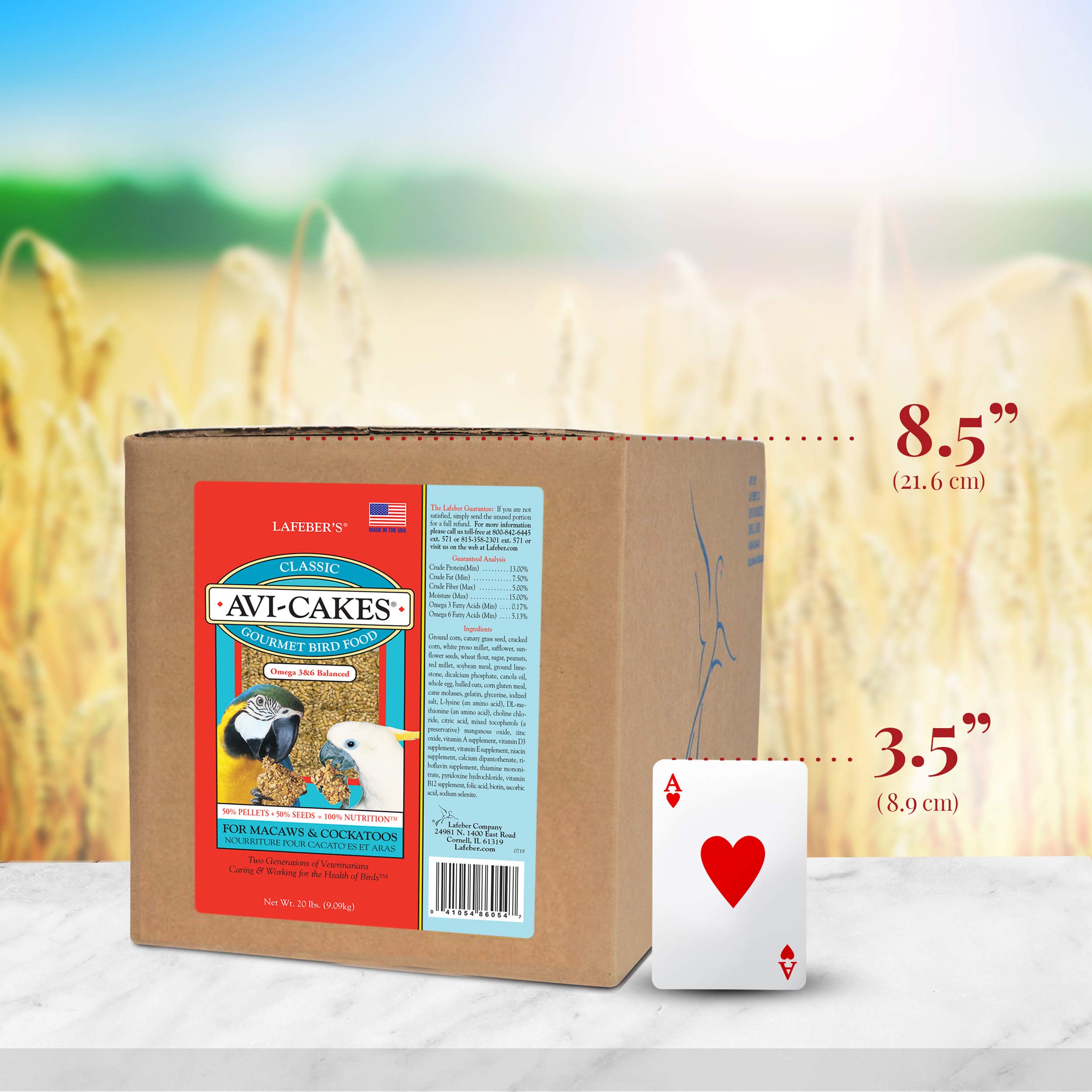 LAFEBERS Classic Avi-Cakes Pet Bird Food, Made with Non-GMO and Human-Grade Ingredients, for Macaws & Cockatoos, 20 lb