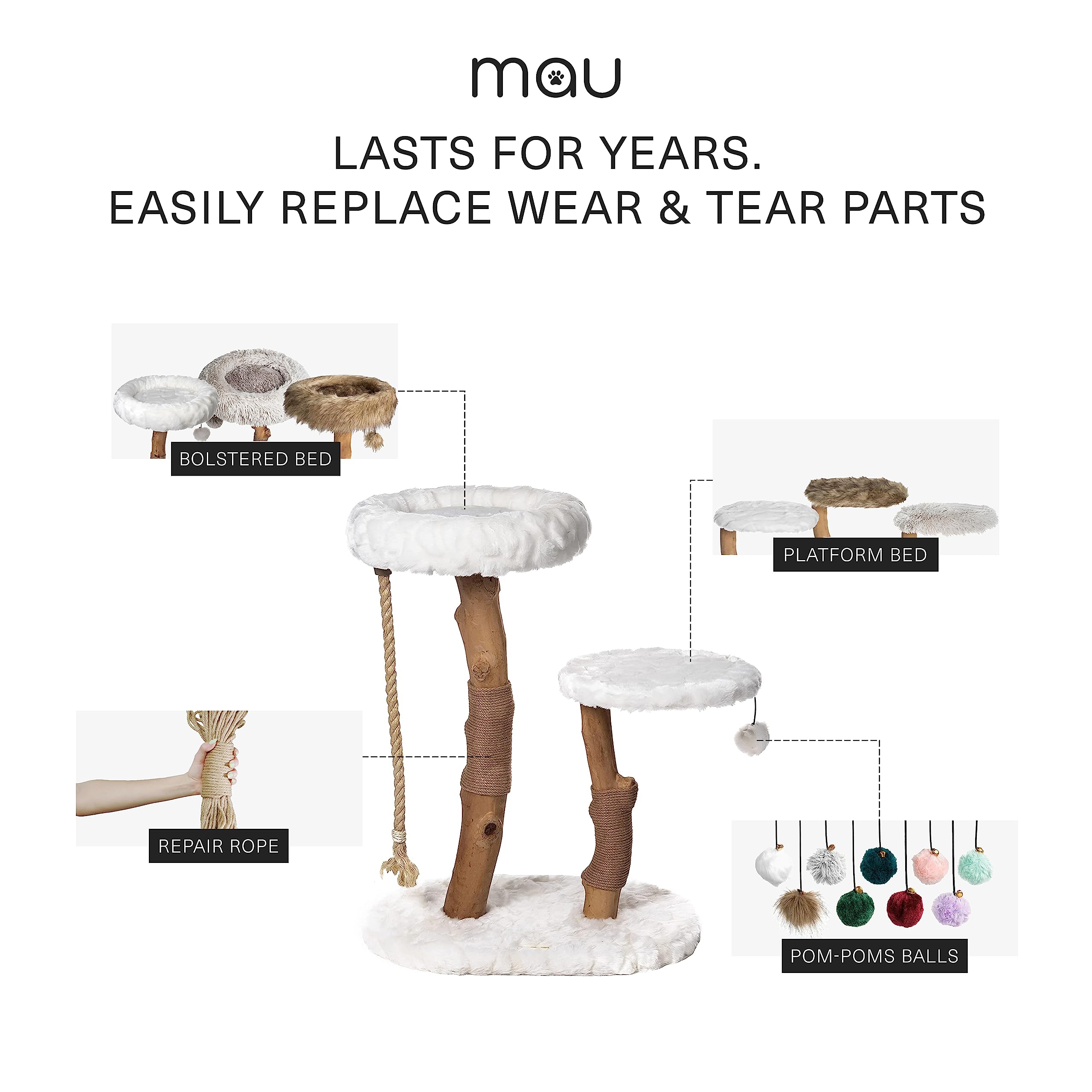 Mau Modern Cat Tower - Wooden Cat Scratching Tree & Condo - Luxury Collection - Cat Lovers Gift