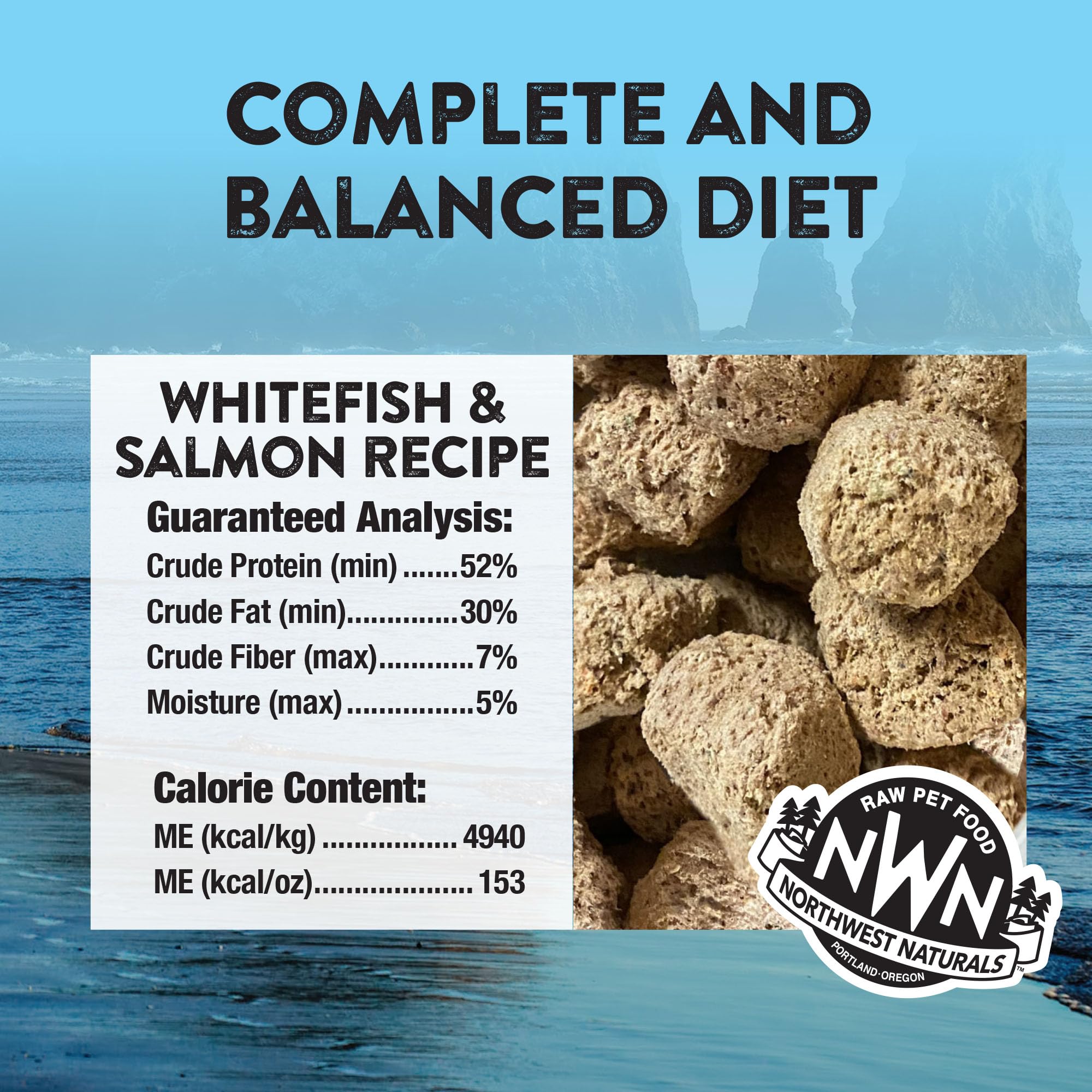Northwest Naturals Freeze-Dried Whitefish & Salmon Dog Food - Bite-Sized Nuggets - Grain-Free, High-Protein, Raw Diet, Human-Gra