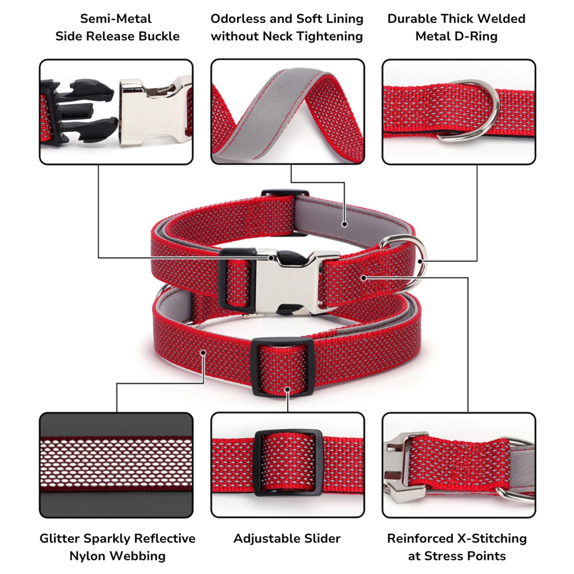 Personalized Dog Collar,Engraved Reflective Dog Collar, Custom Dog Collar, Pet Collar, Quick Release Buckle, Gifts for Pets (Re
