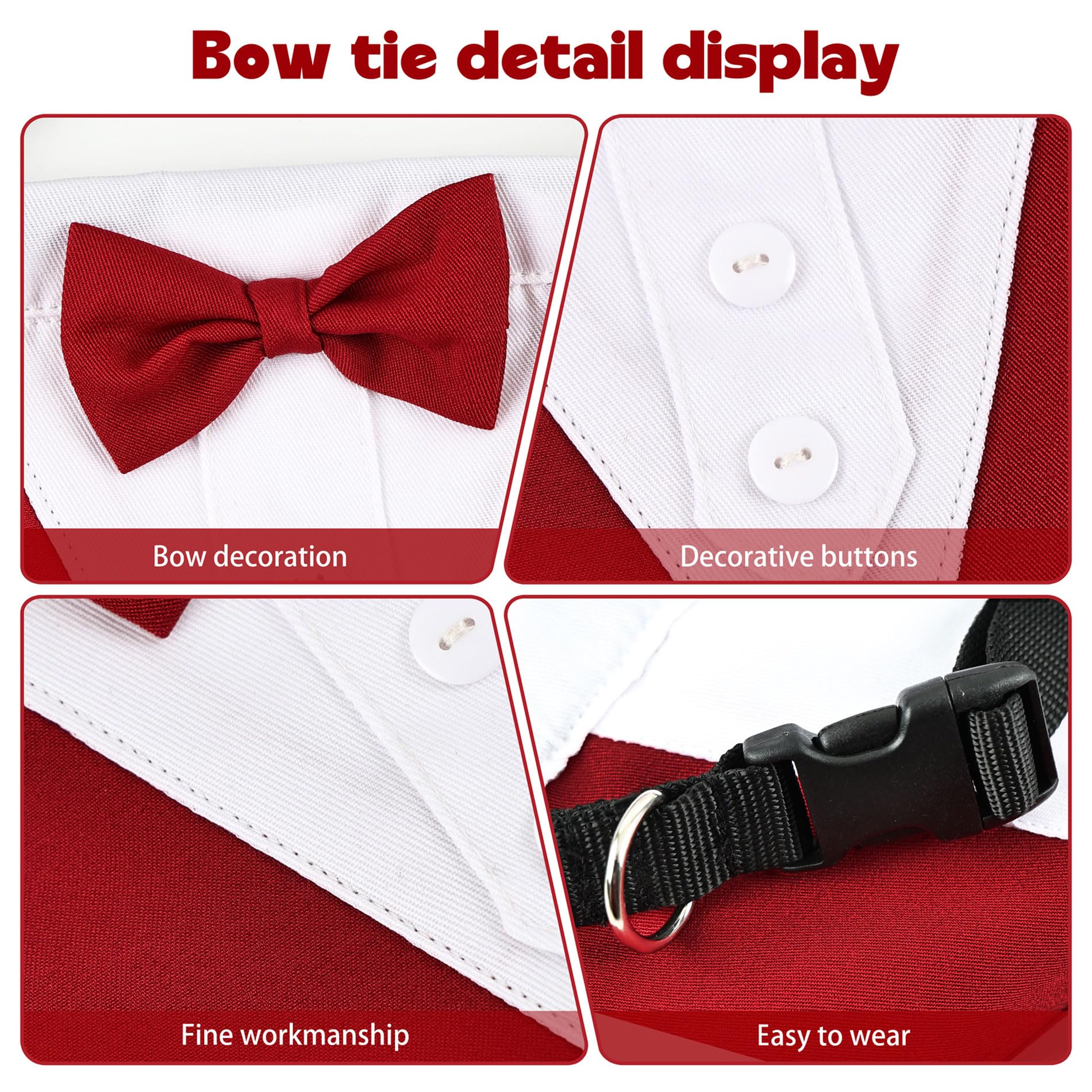 Dog Wedding Outfit Stylish Suit Bow Tie Costume Cold Weather Warm Flannel Lining Christmas Party Formal Tuxedo (Burgundy,Xl)