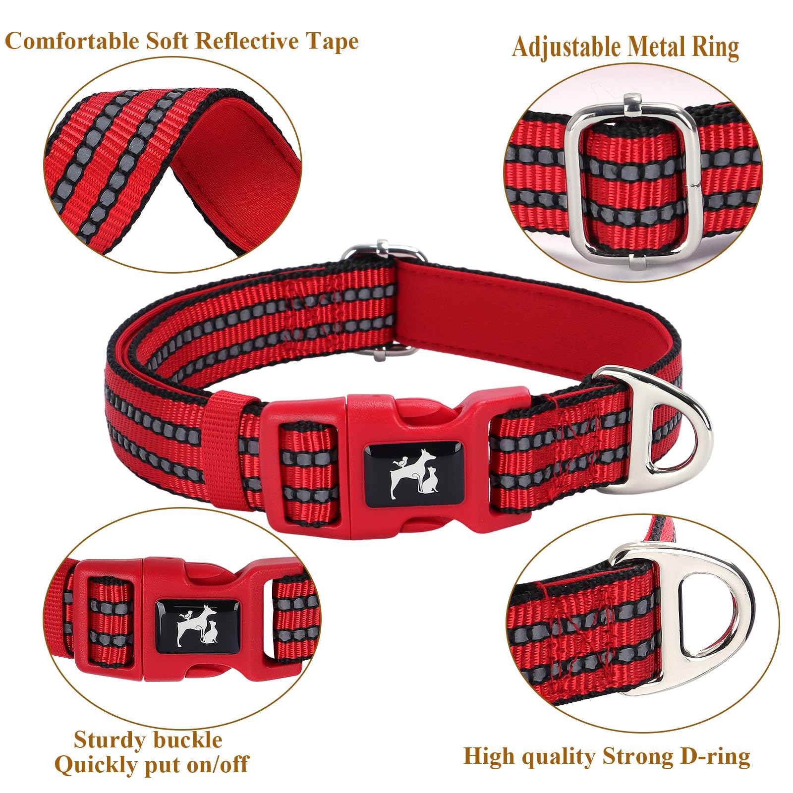 Maowuwujoz Soft Padded Reflective Medium Dog Collars, Adjustable Durable Pet Collar With Quick Release Buckle For Walking, Runni