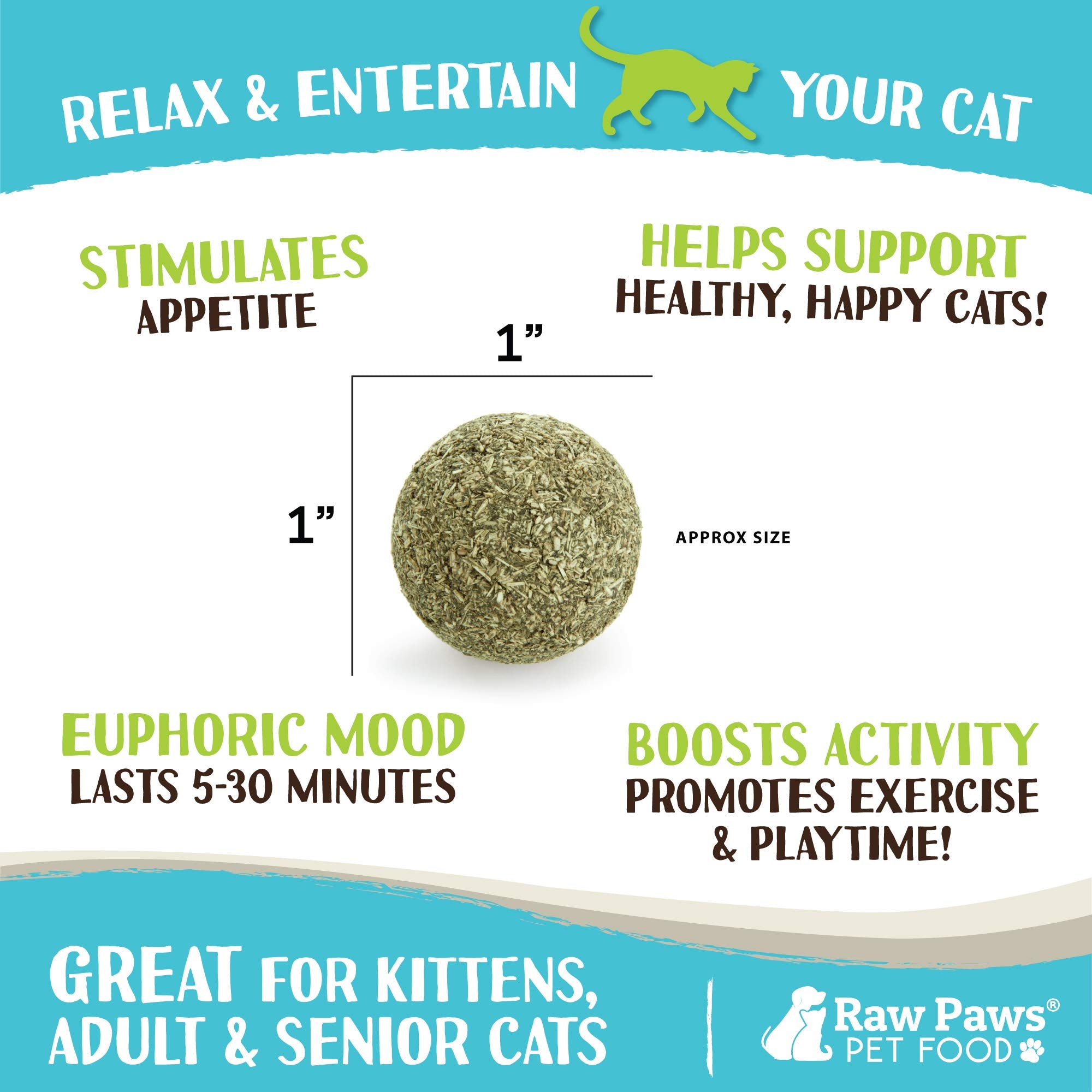 Raw Paws Catnip Balls - Interactive Cat Toy, 6-Pack, Natural Catnip for Indoor Cats and Kittens
