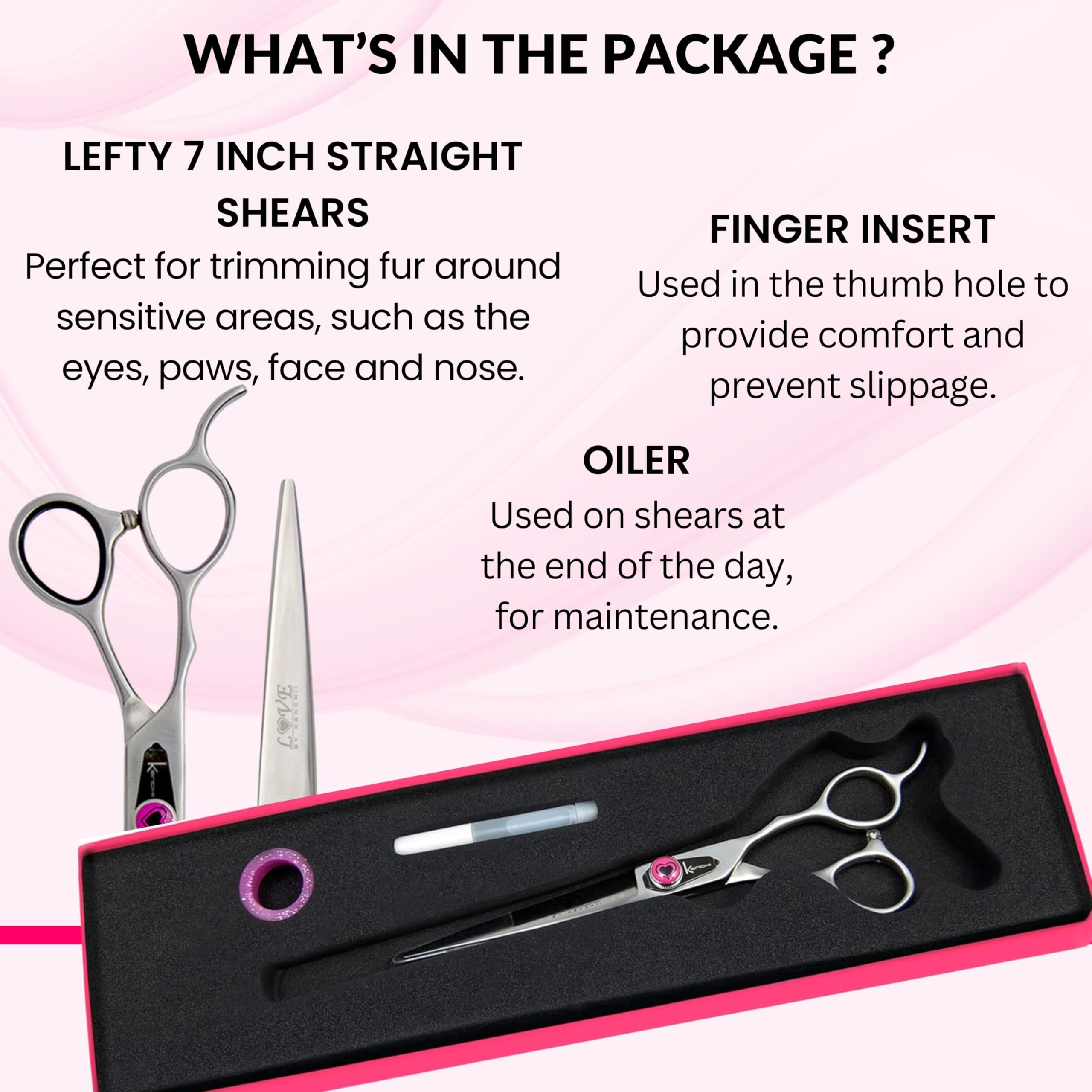 Kenchii Left Handed Dog Grooming Scissors | 7 Inch Shears | Straight Scissors For Dog Grooming | Love Collection Dog Shears | Pet Grooming Accessories | Pet Hair Trimming Scissor