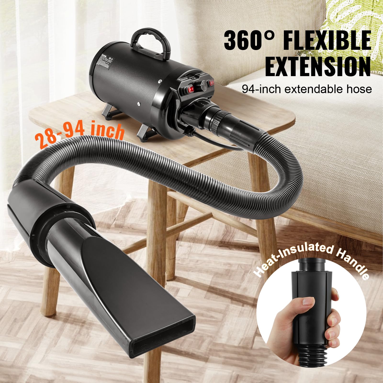 VEVOR Dog Dryer, 2800W/4.3 HP Dog Blow Dryer, Pet Grooming Dryer with Adjustable Speed and Temperature Control, Pet Hair Dryer w