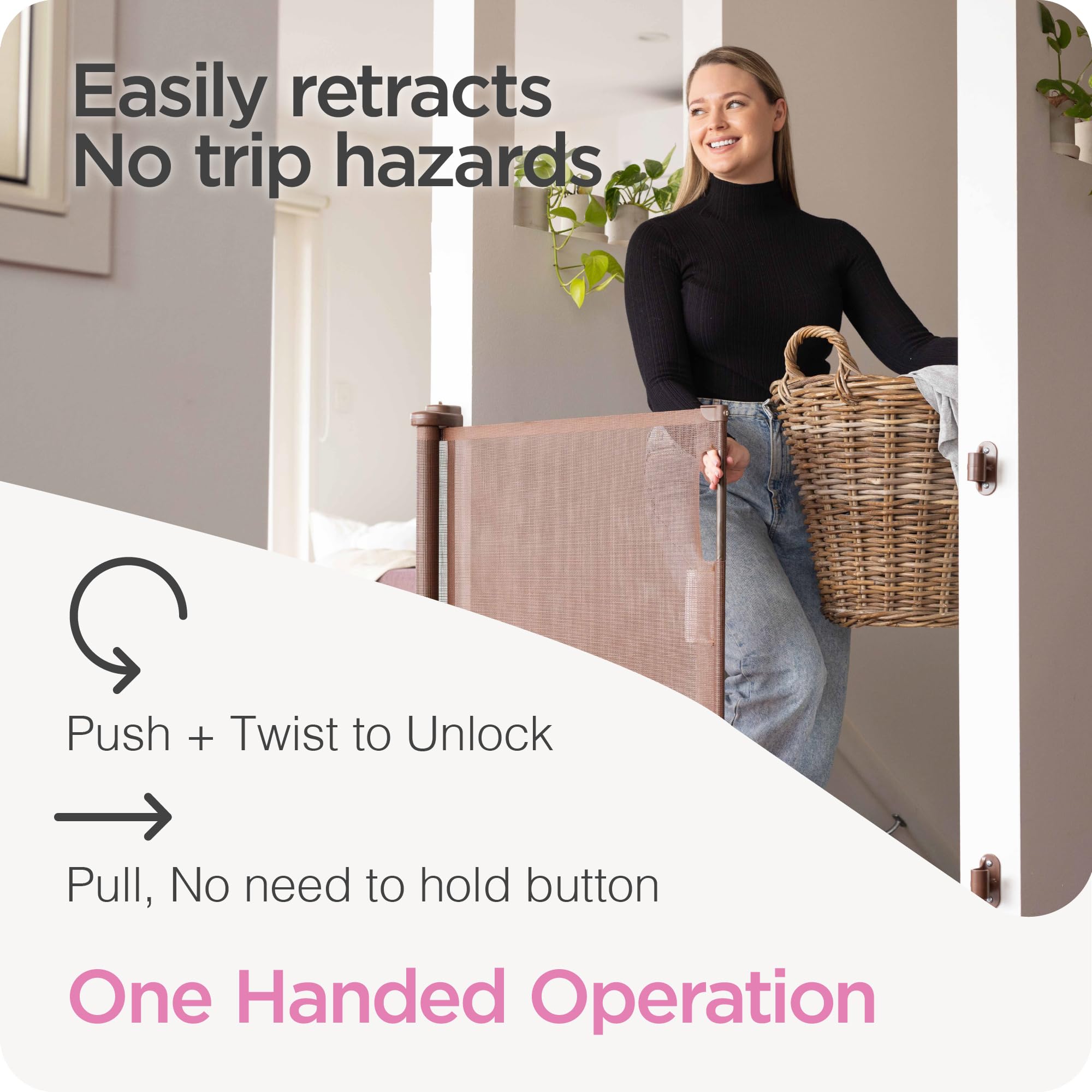 Retractable Baby Gate Perma Child Safety 33 Tall x 71    Wide, Mesh, for Stairs, Doorways, Dogs, Pets, Indoor, Outdoor, One-Hand
