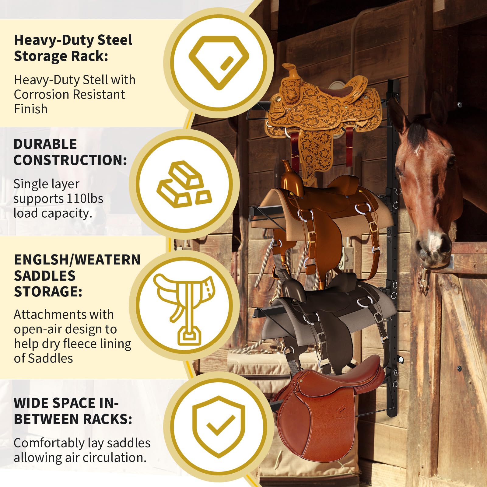 Paterr 4 Tier Saddle Rack Wall Mount Horse Saddle Storage Rack Heavy Duty Western And English Saddle Stand Equestrian Saddle Hol