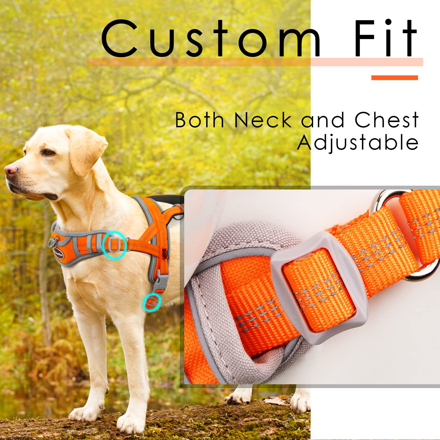 Adventuremore Dog Harness For Medium Dogs No Pull, Sport Dog Halter Harness Adjustable Reflective Dog Vest Escape Proof Dog Harness With Easy Control Front Clip Handle For Training Walking M Orange