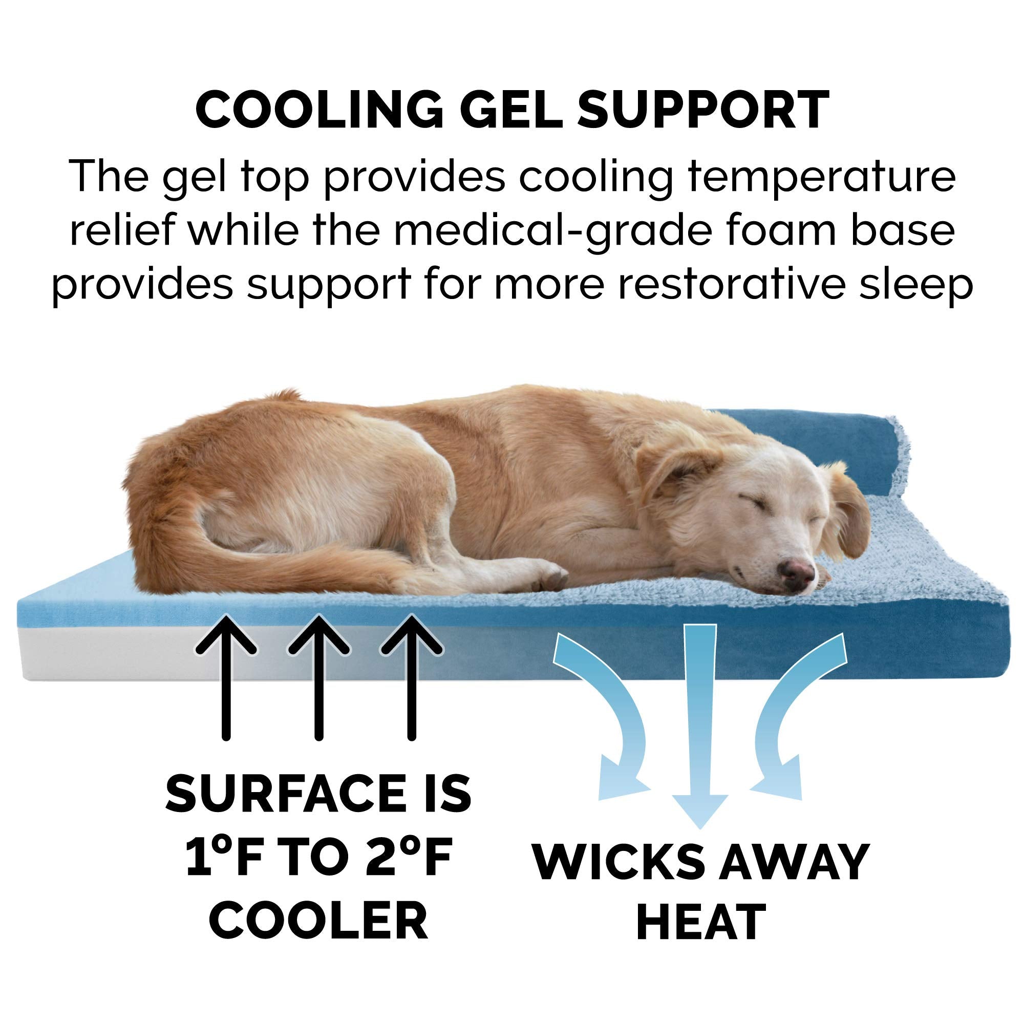 Furhaven Cooling Gel Dog Bed For Large Dogs W/ Removable Bolsters & Washable Cover, For Dogs Up To 125 Lbs - Two-Tone Plush Faux