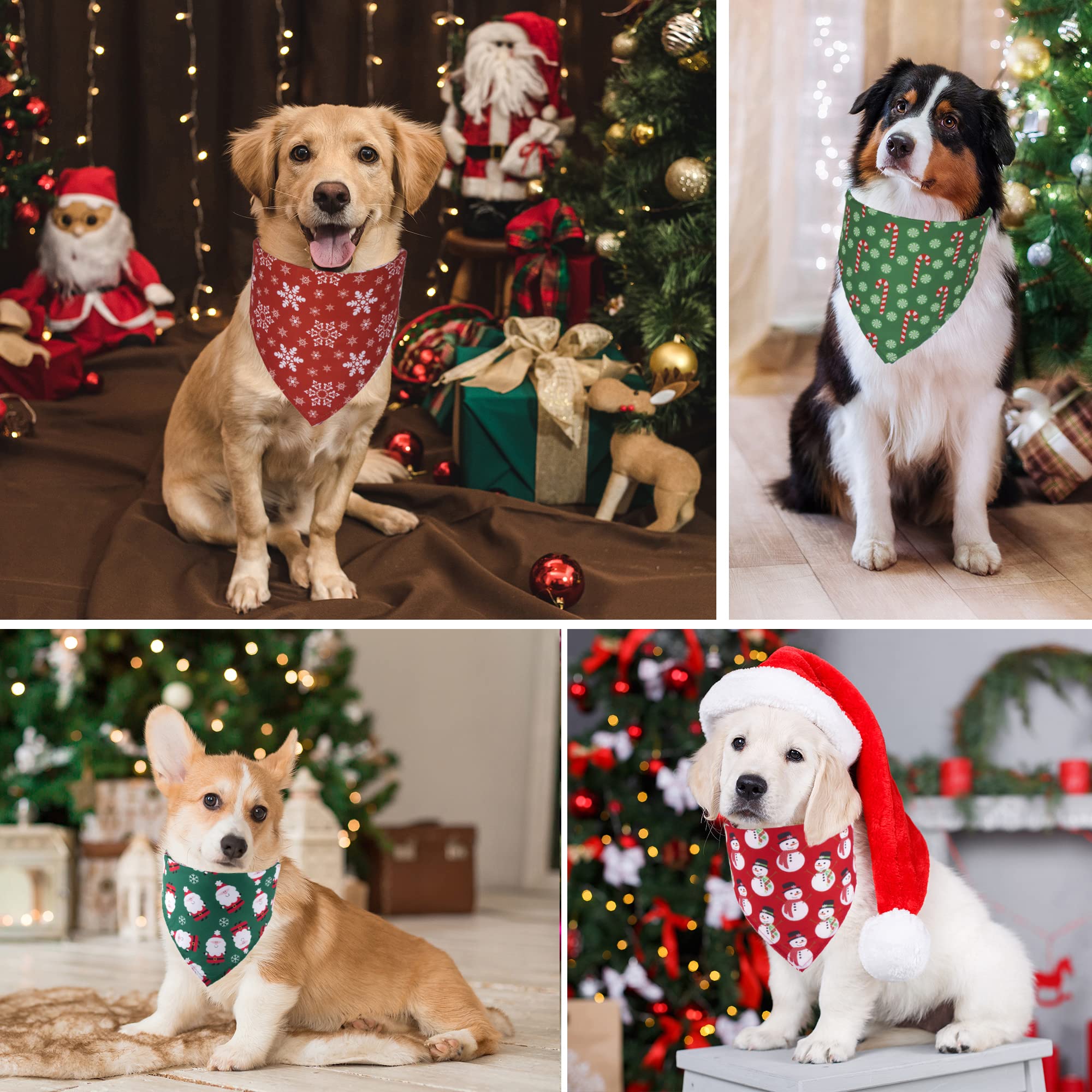 ADOGGYGO 4 Pack Dog Bandana Christmas Scarf Bibs Kerchief Set Pet Christmas Costume Xmas Holiday Bandanas for Medium Large Dogs