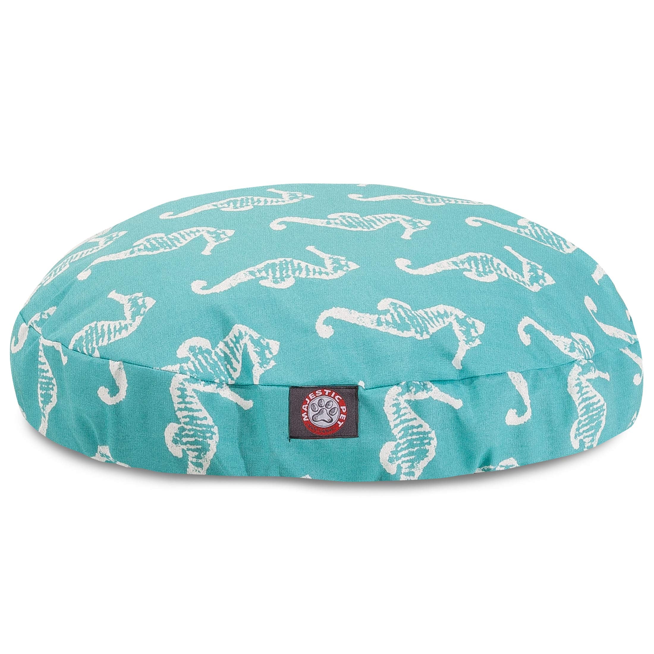 Teal Sea Horse Medium Round Indoor Outdoor Pet Dog Bed with Removable Washable Cover by Majestic Pet Products