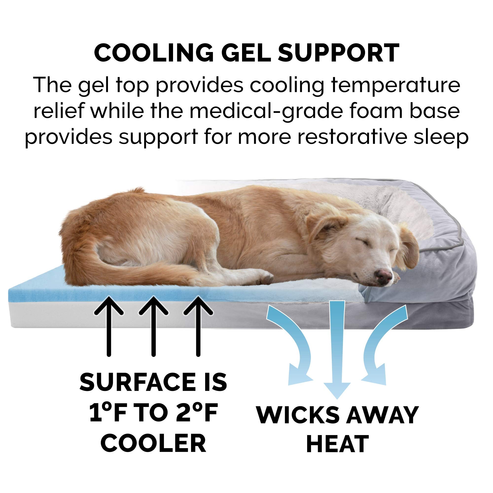 Furhaven Cooling Gel Dog Bed for Large Dogs w/ Removable Bolsters & Washable Cover, For Dogs Up to 125 lbs - Plush & Velvet Wave