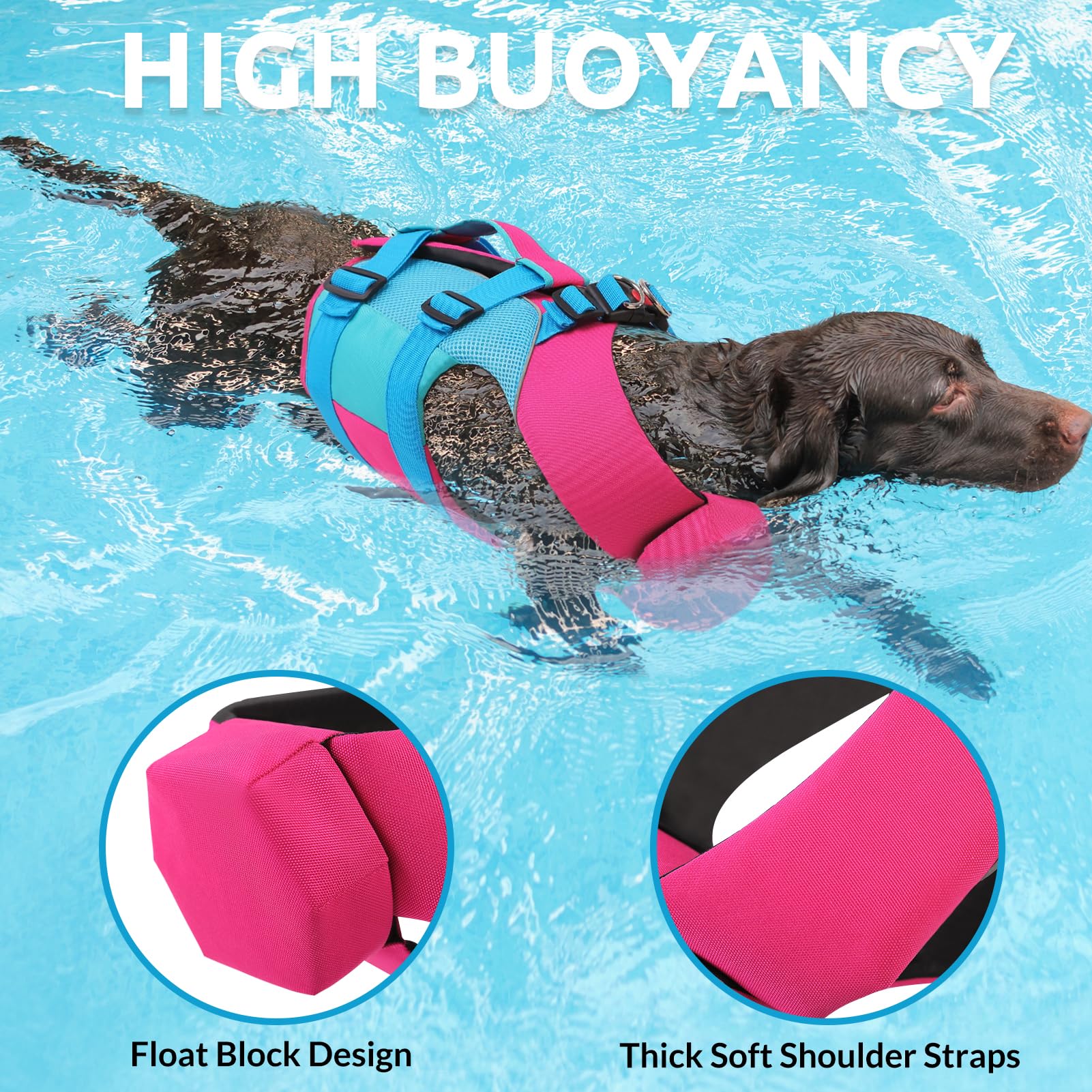 Asenku Dog Life Jacket - Pet Safety Vest For Swimming & Boating, Shark Life Jacket With Floatation, Dog Lifesavers Swimsuits For