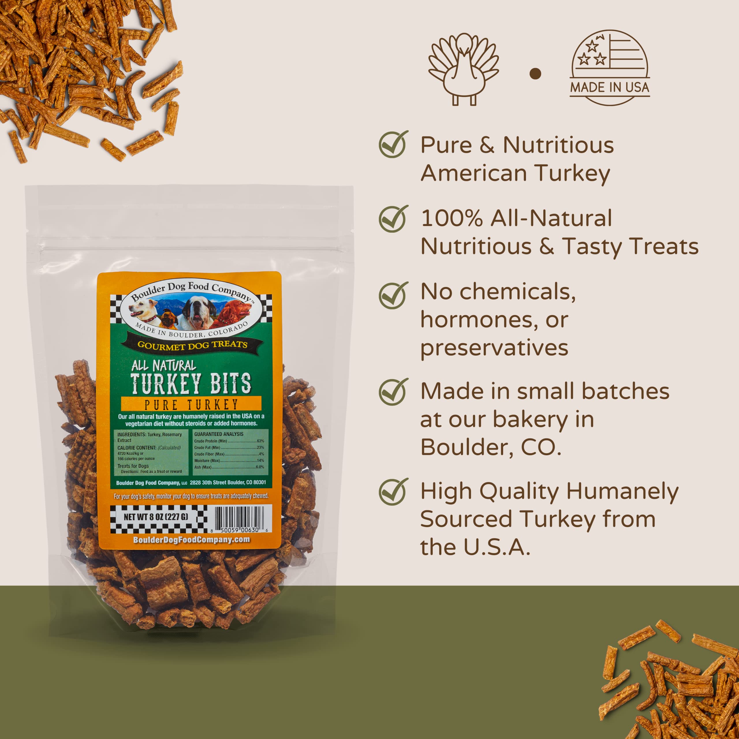Boulder Dog Food Company All Natural Bits Dog Treats, 8 Ounces (Turkey Bits)