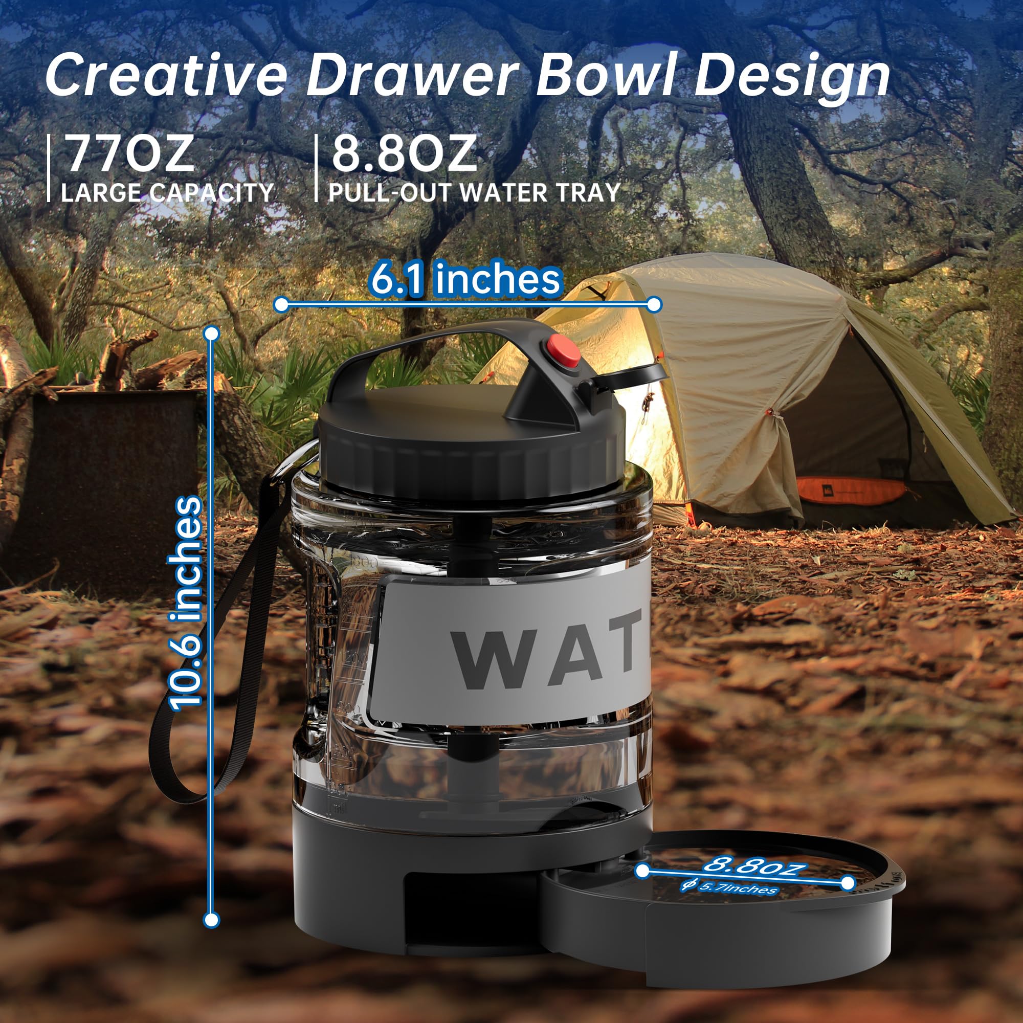 77oz Dog Water Bowl Dispenser,Dog Camping Essentials Large Dog Water Bottle with Pull-Out Drinking Bowl,Portable Travel Water Bo