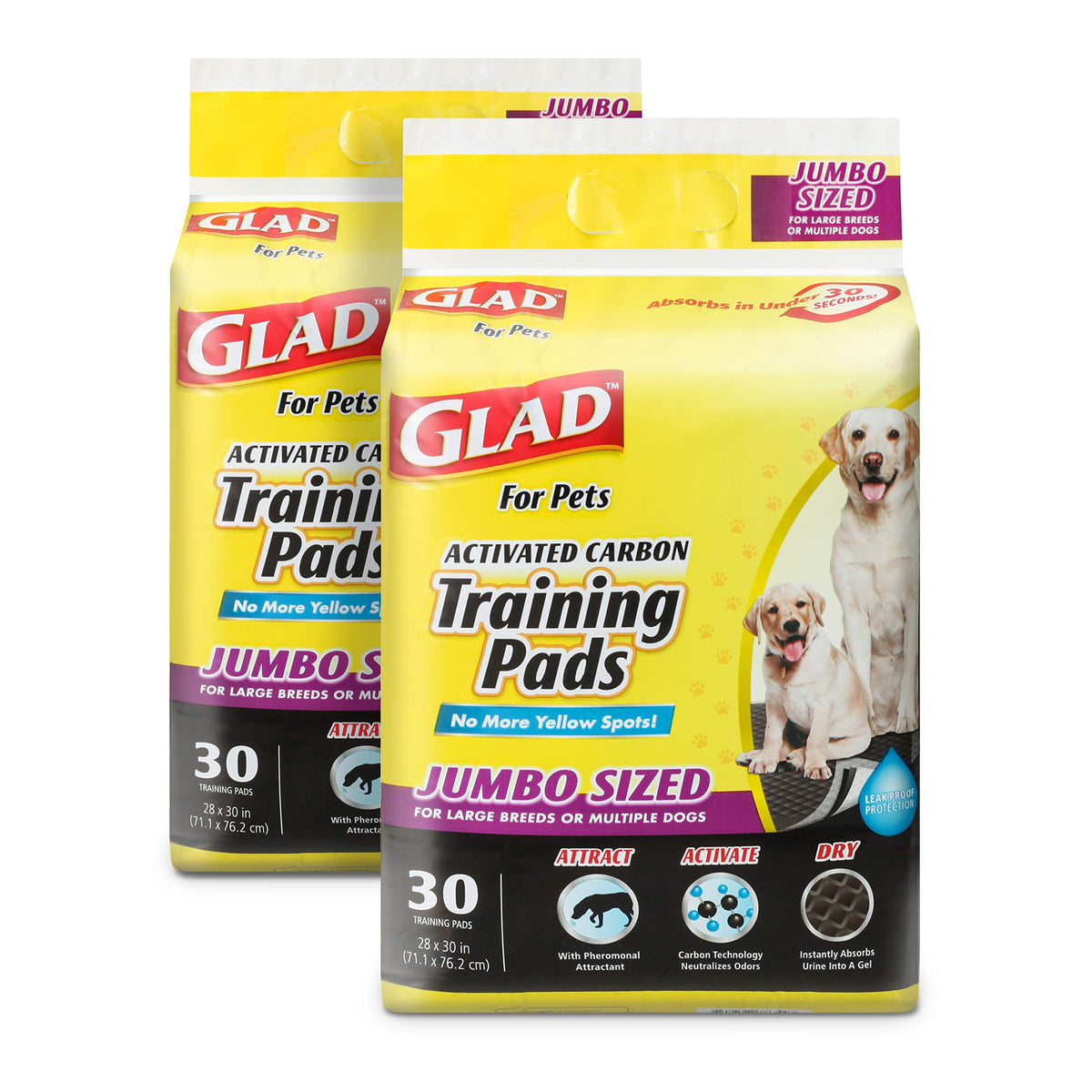 Glad For Pets Jumbo-Size Charcoal Puppy Pads | Black Training Pads That Absorb & Neutralize Urine Instantly | New & Improved Quality Puppy Pee Pads, 60 Count